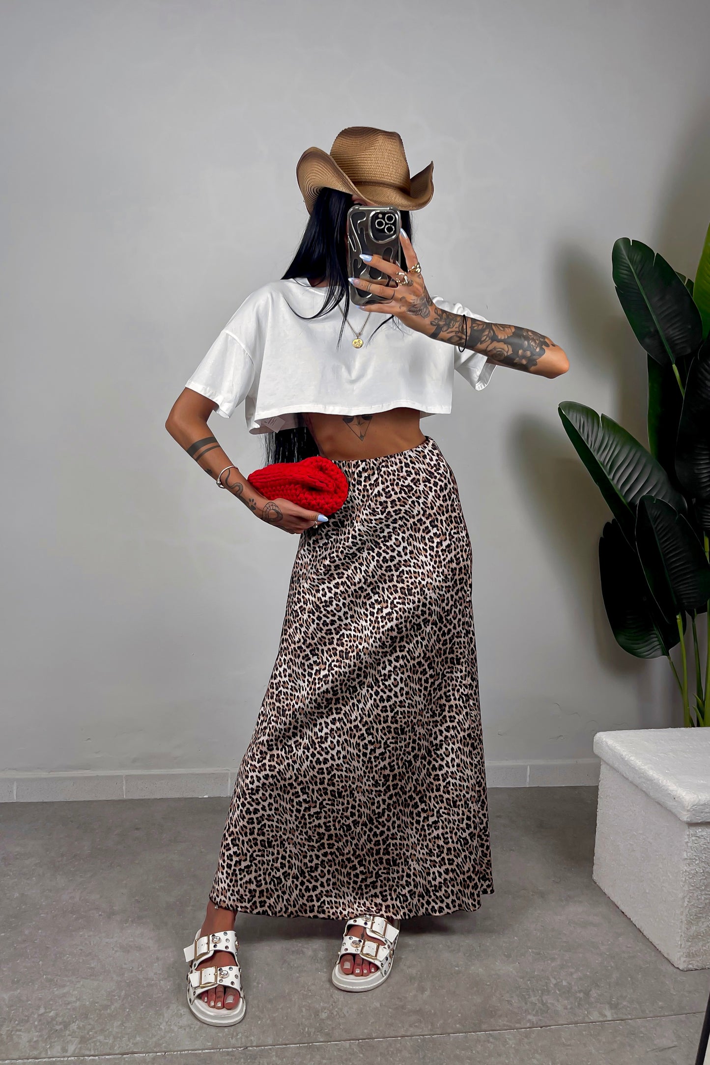 Gonna Lunga Satin Leopardata