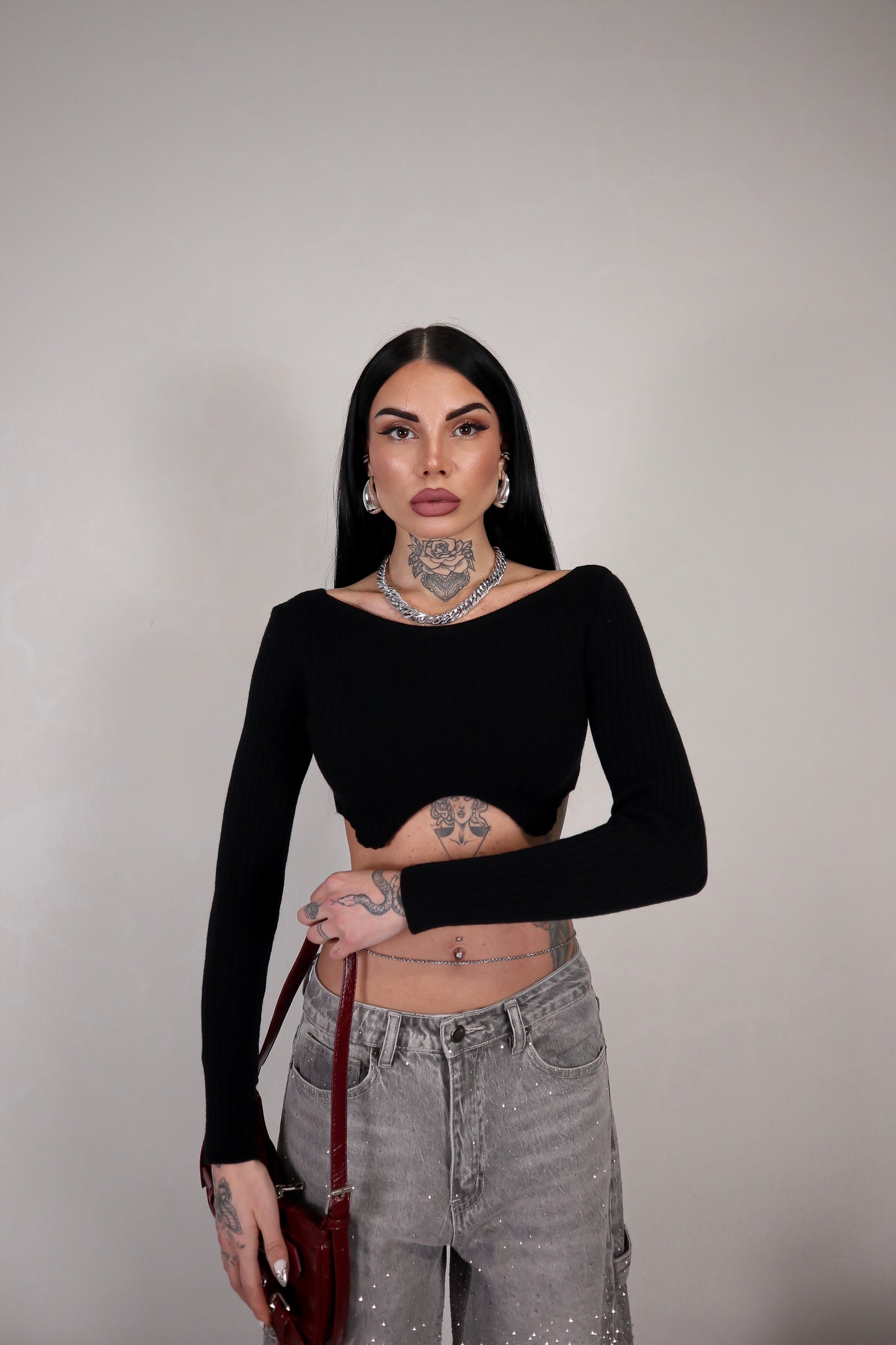 Maglia Crop Wave - Nero