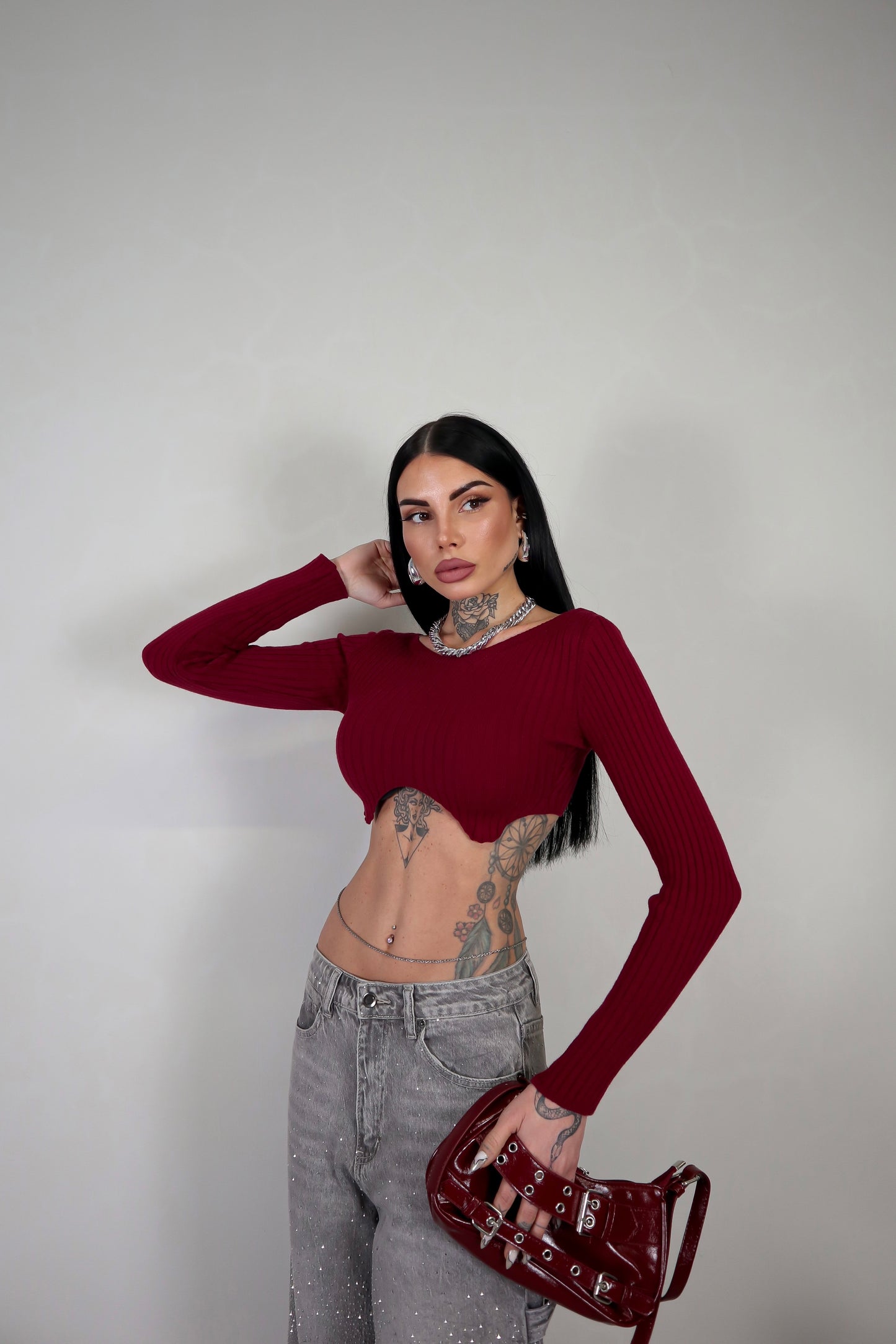 Maglia Crop Wave - Bordeaux