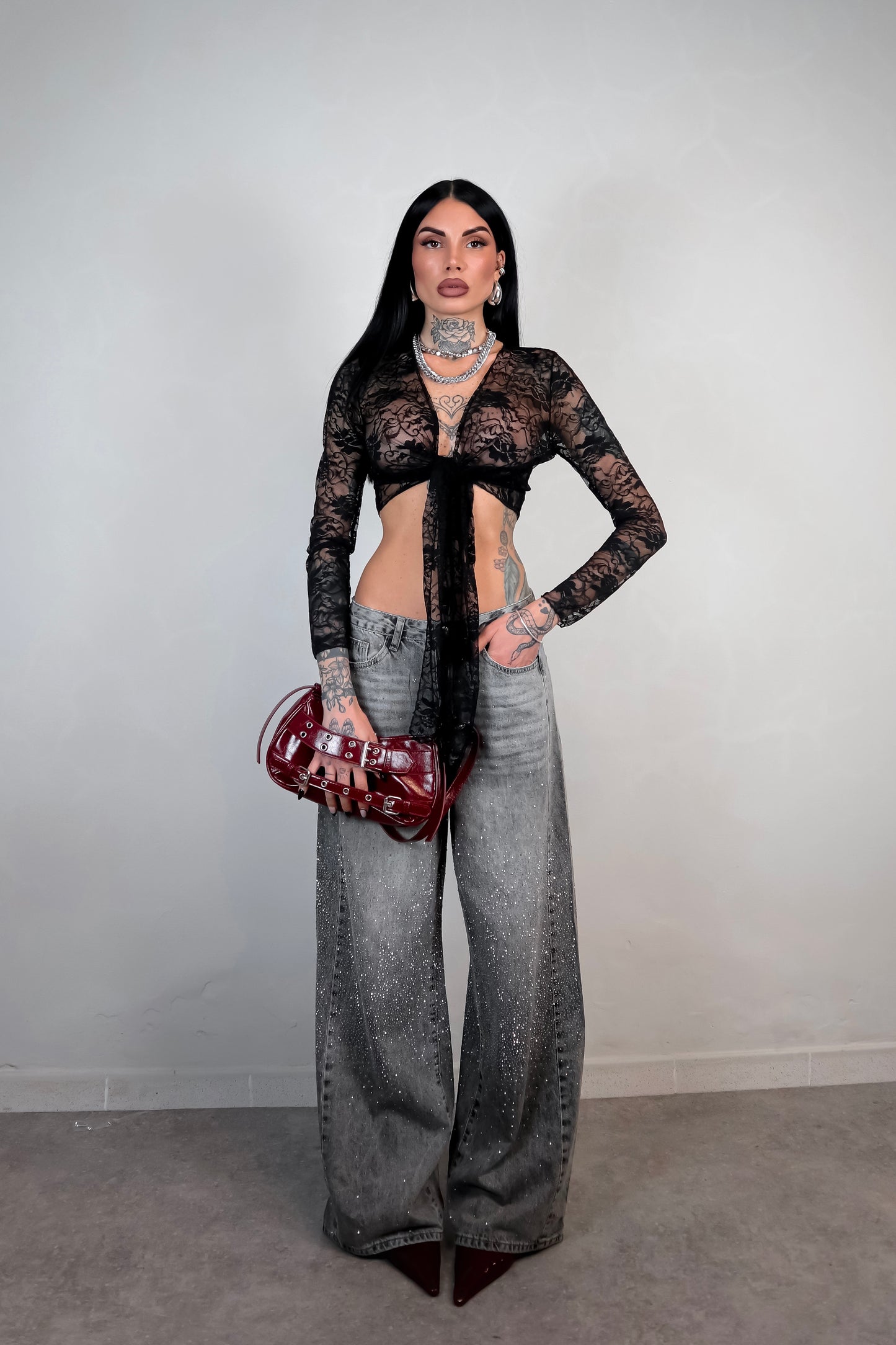 Top Coprispalle Pizzo - Nero