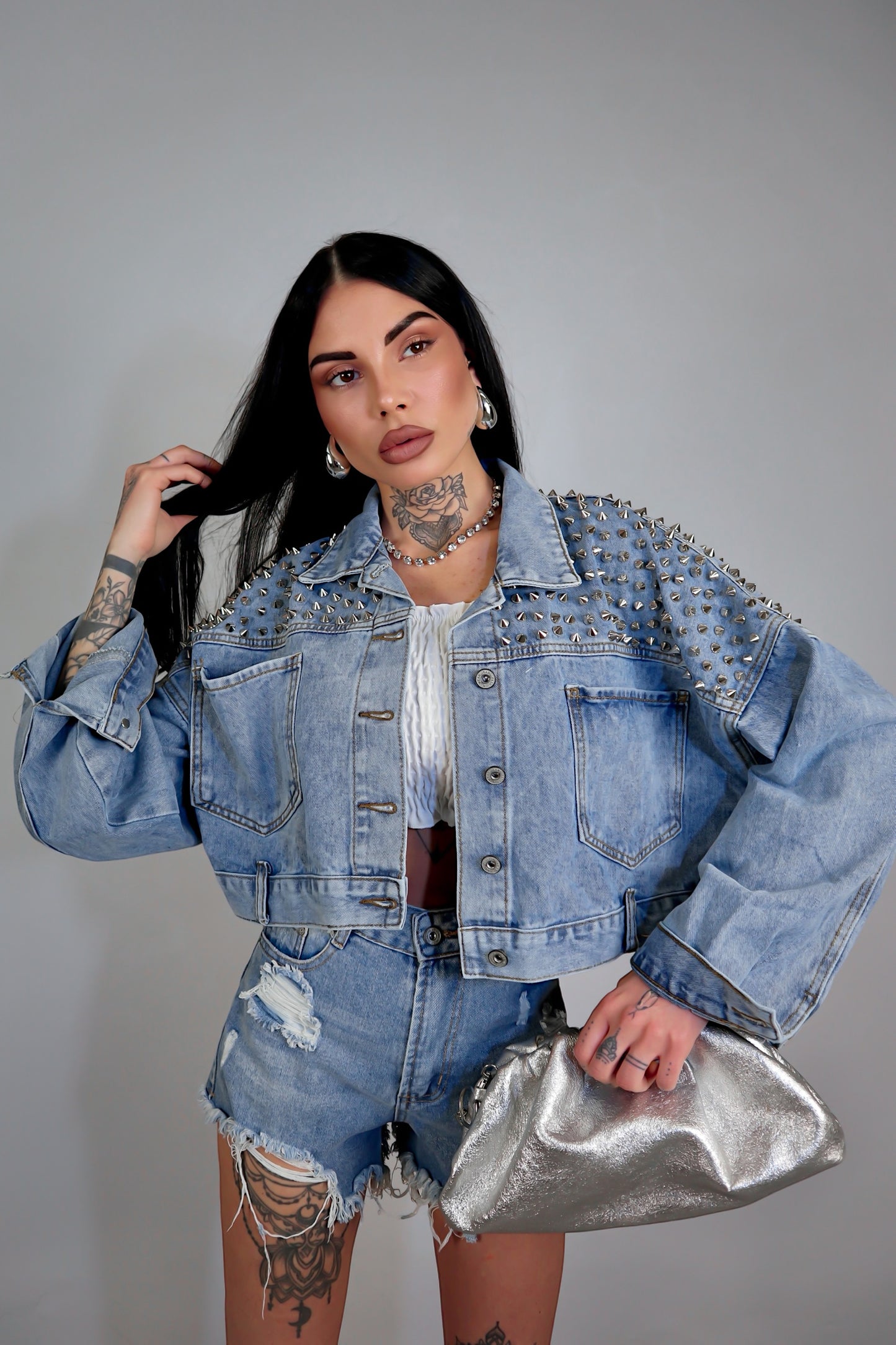 Giacca denim borchie Amber