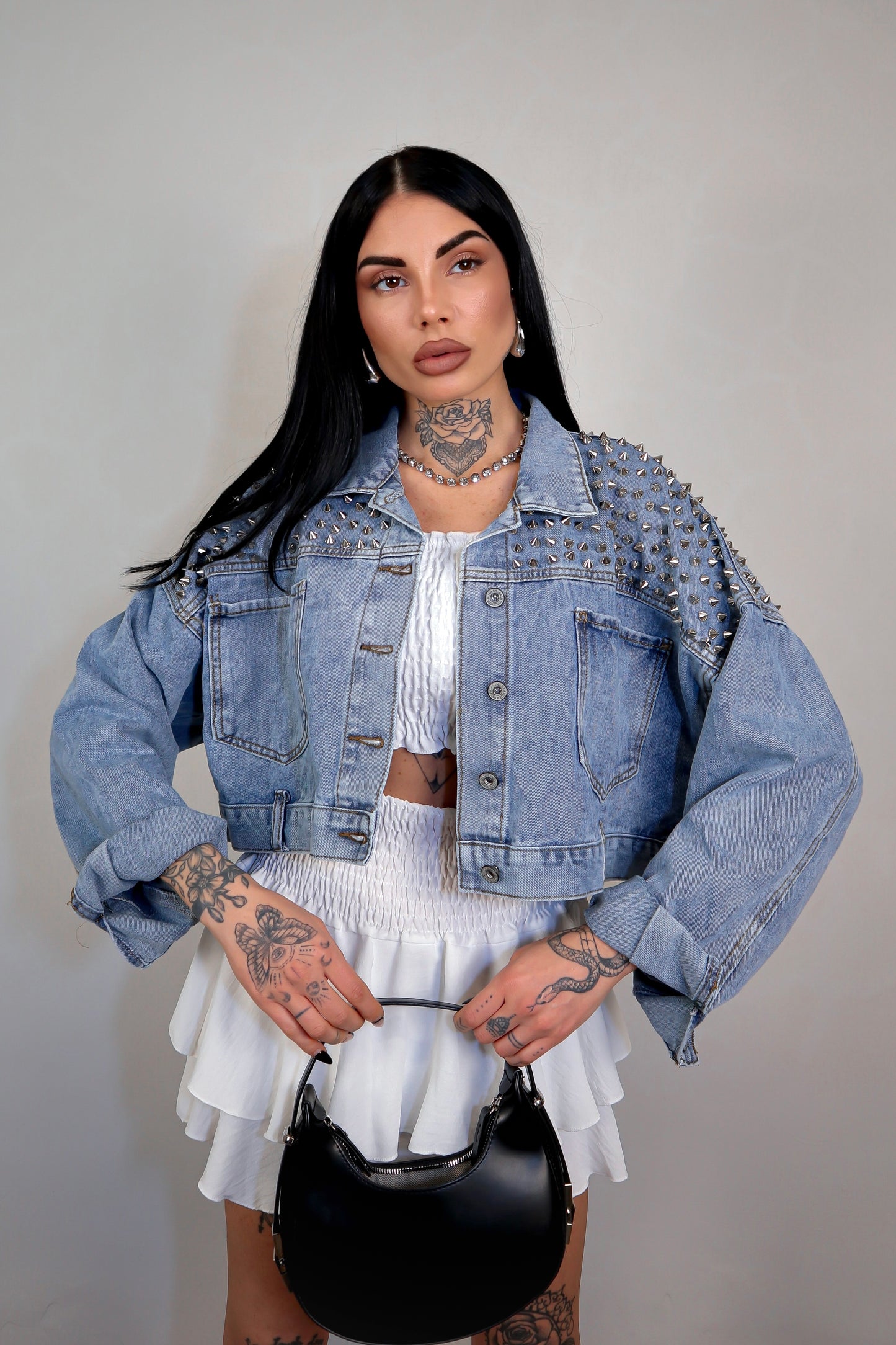 Giacca denim borchie Amber