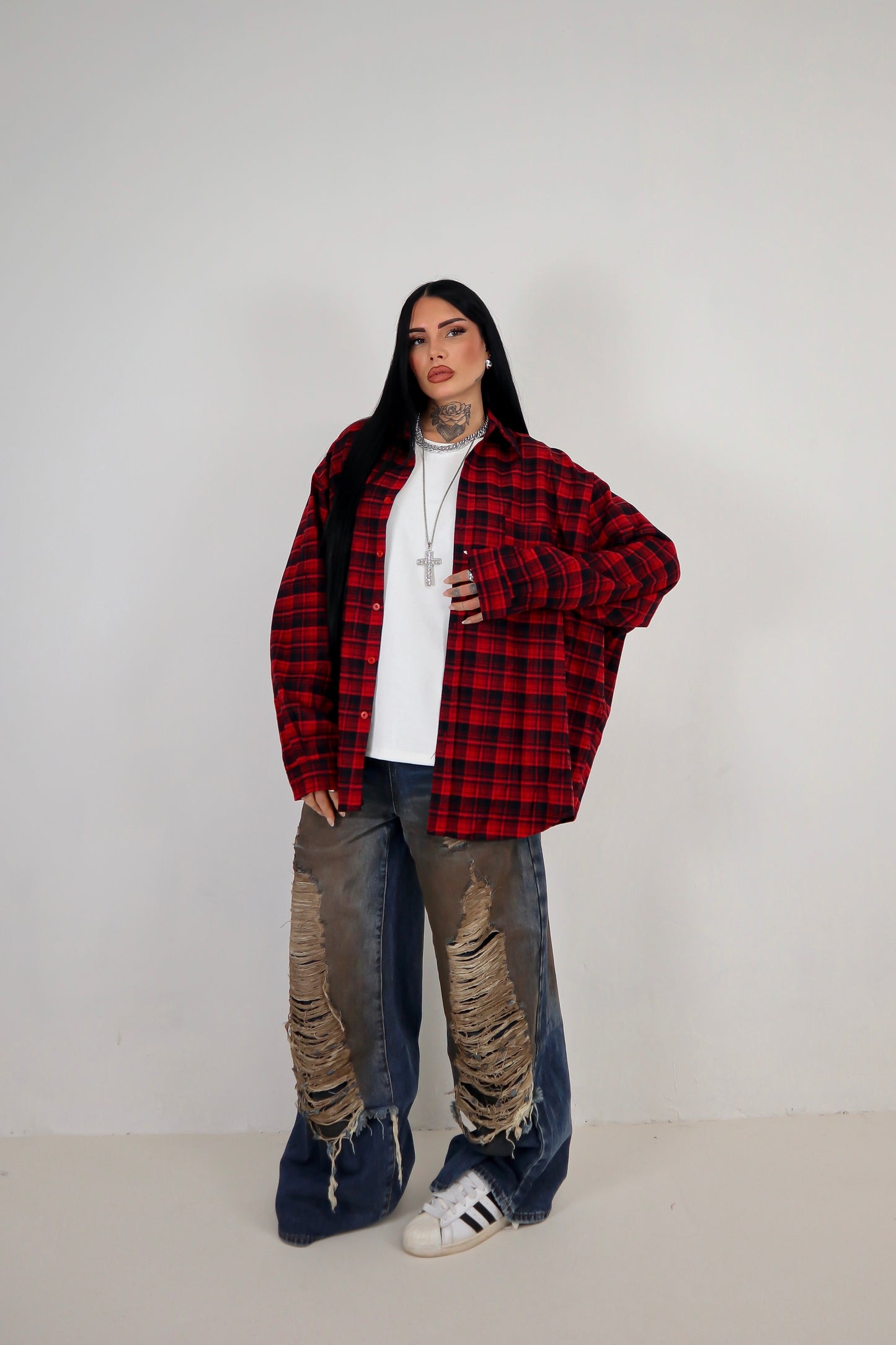 Camicia Tartan Oversize - Rosso