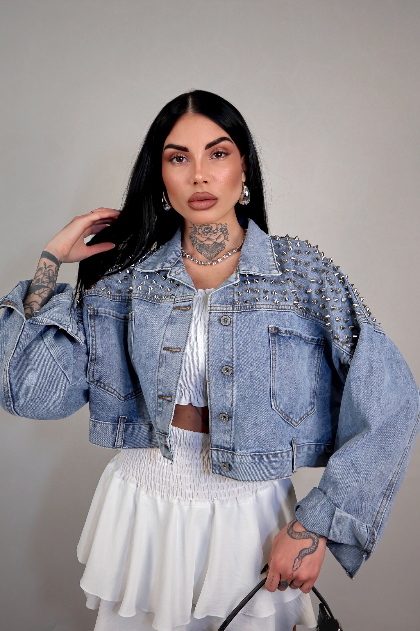 Giacca denim borchie Amber