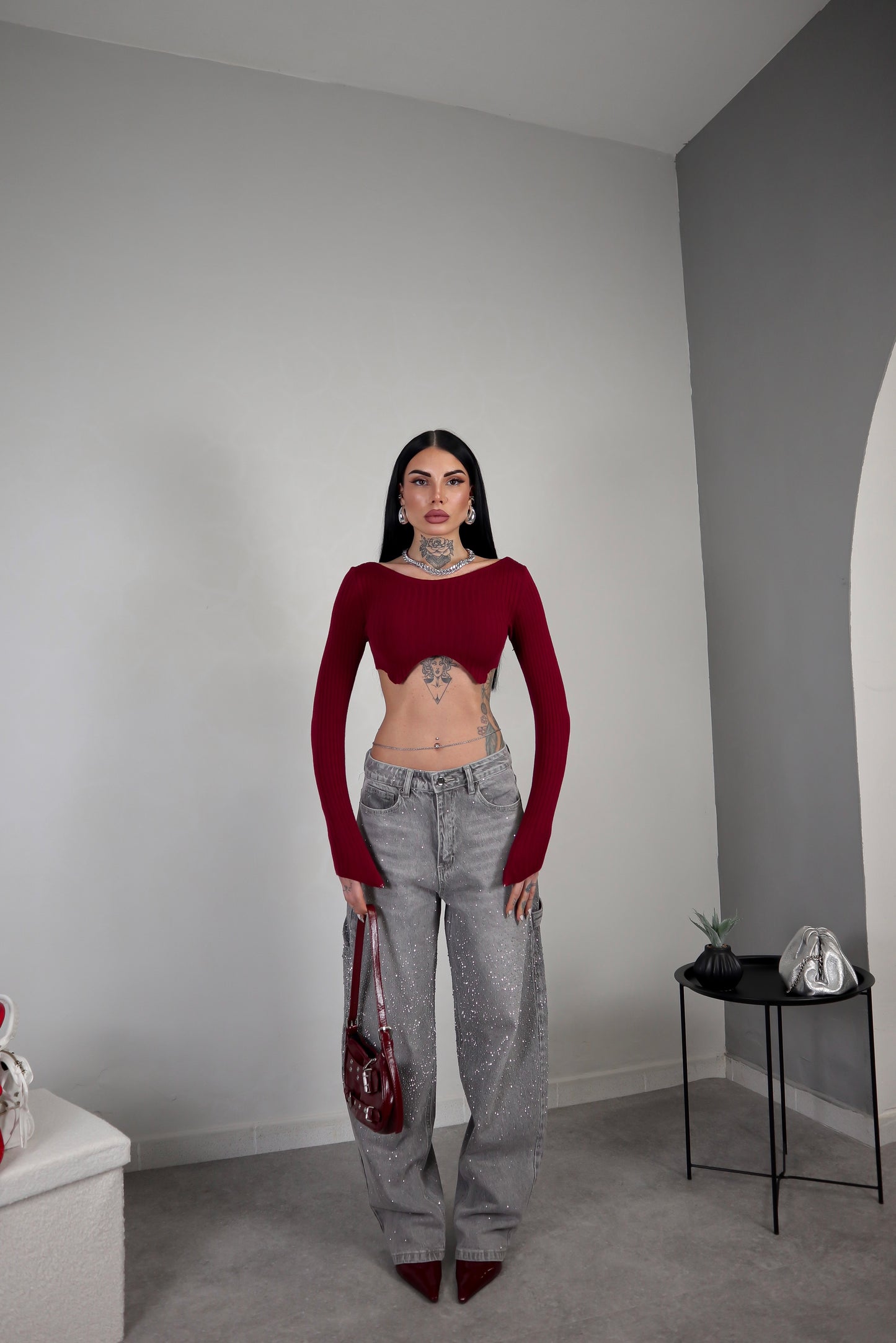 Maglia Crop Wave - Bordeaux