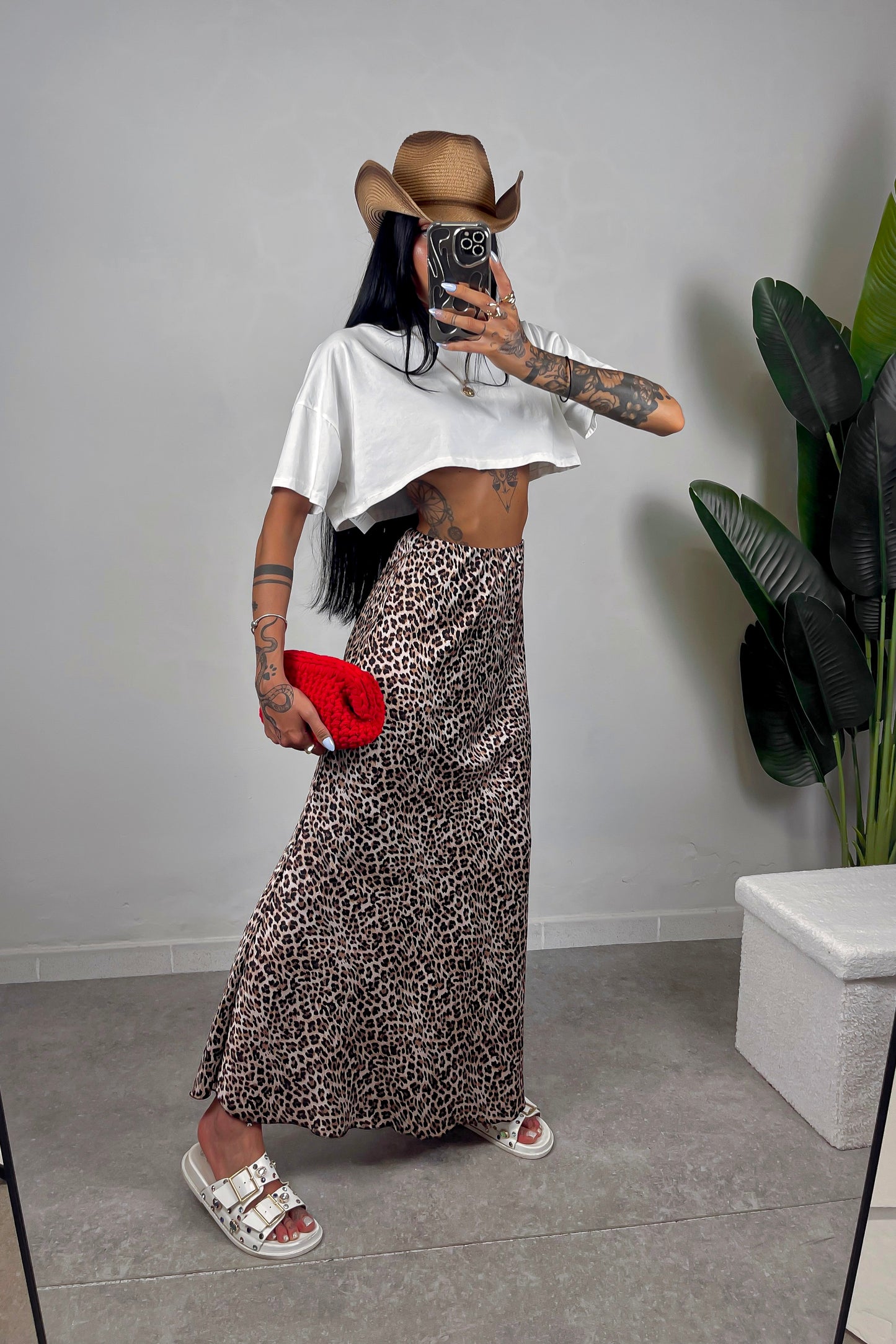 Gonna Lunga Satin Leopardata