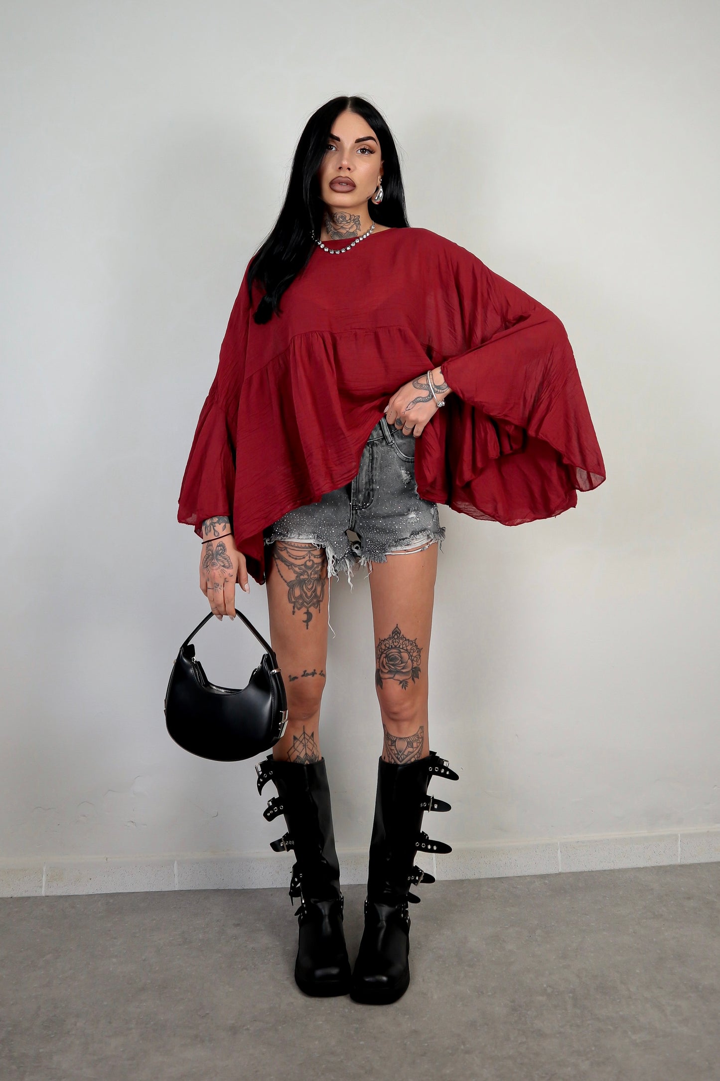 Blusa cotone Zahira - Bordeaux