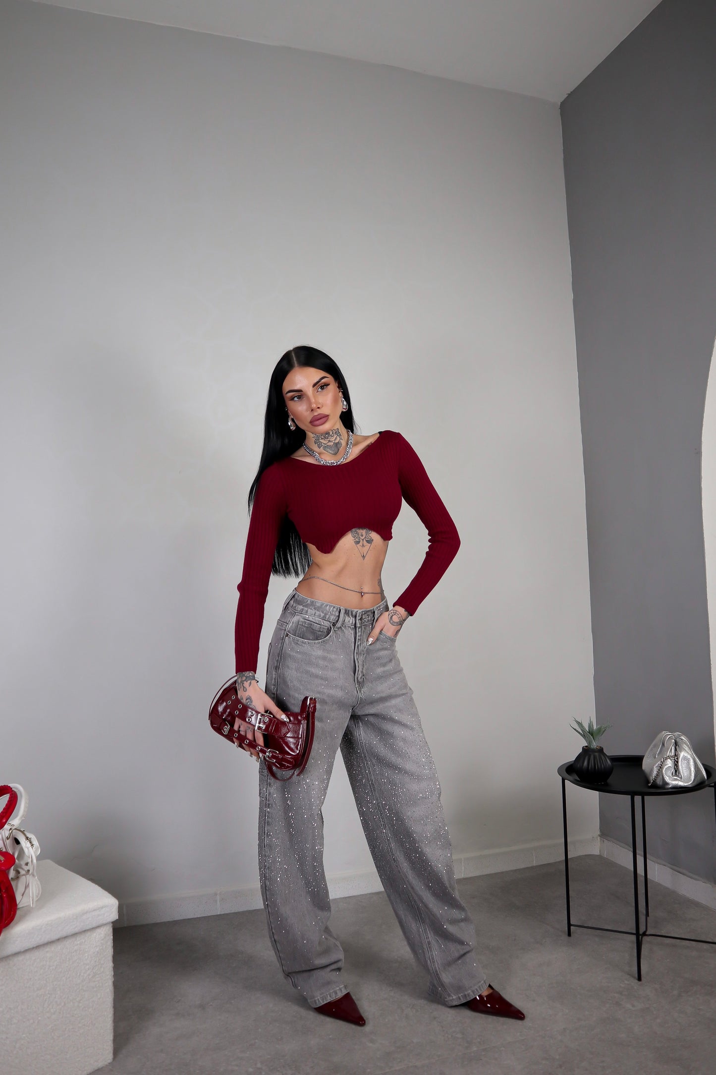 Maglia Crop Wave - Bordeaux