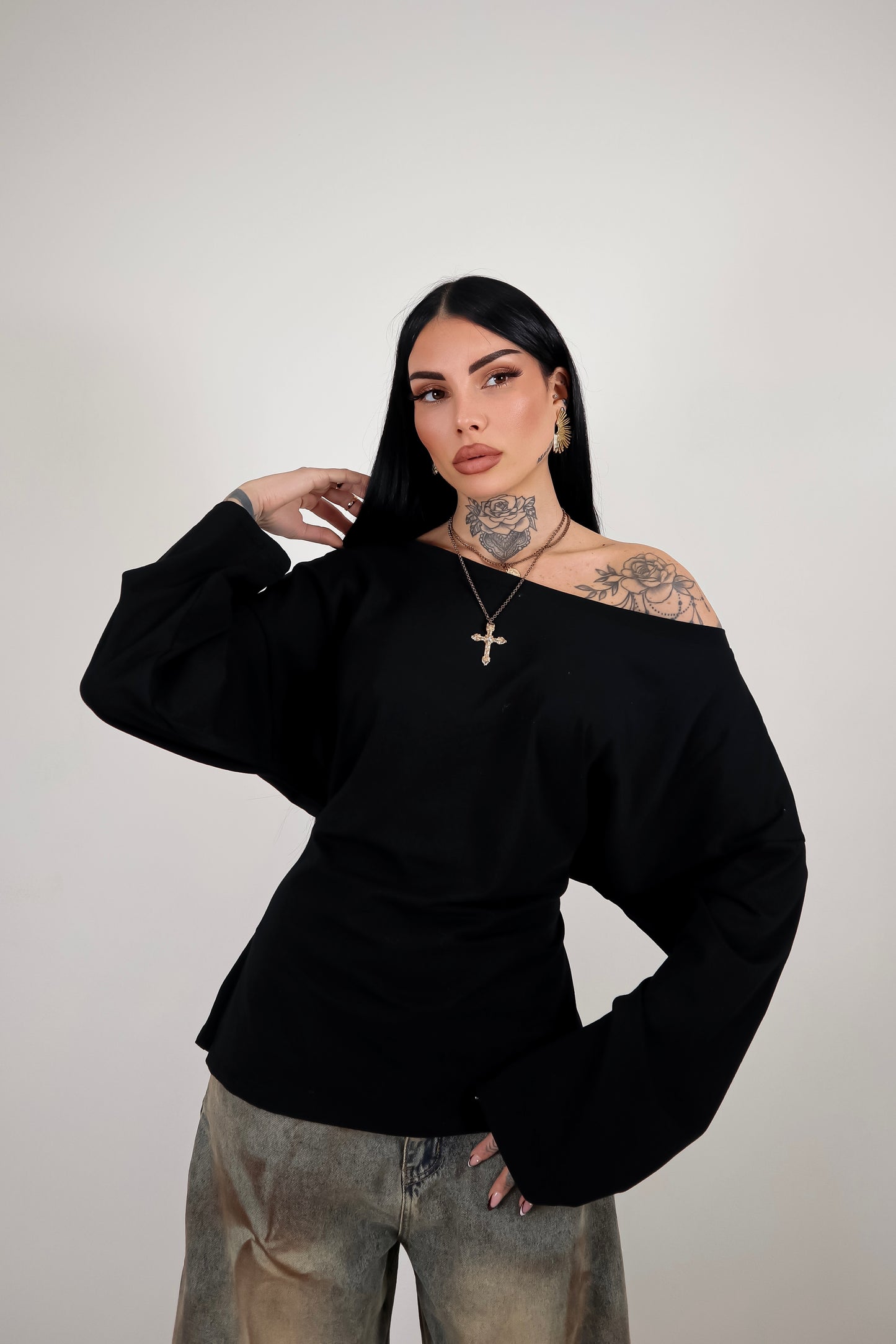 Maglia Long Sleeve Lace - Nero