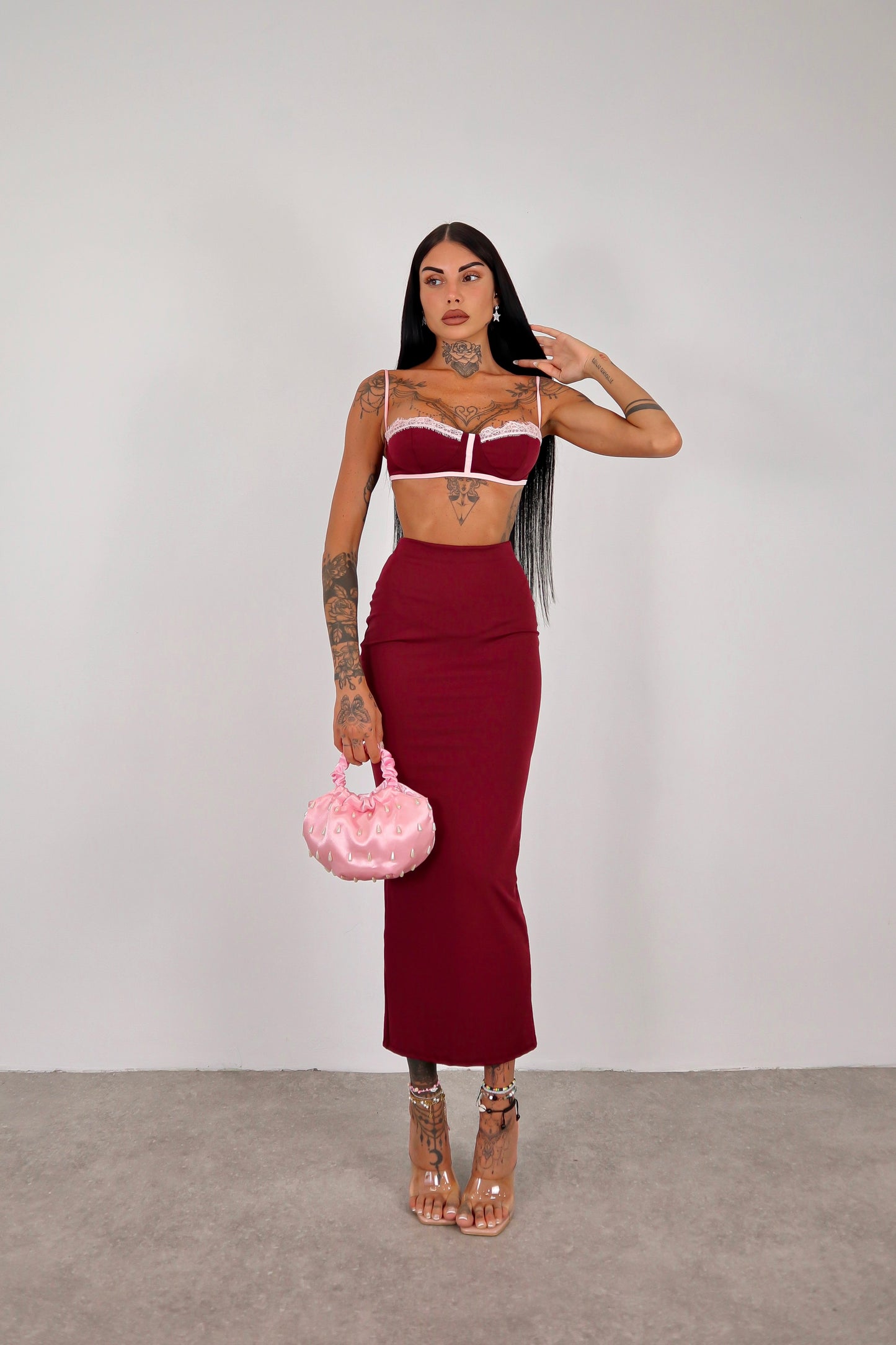 Completo Beverly - Bordeaux/rosa