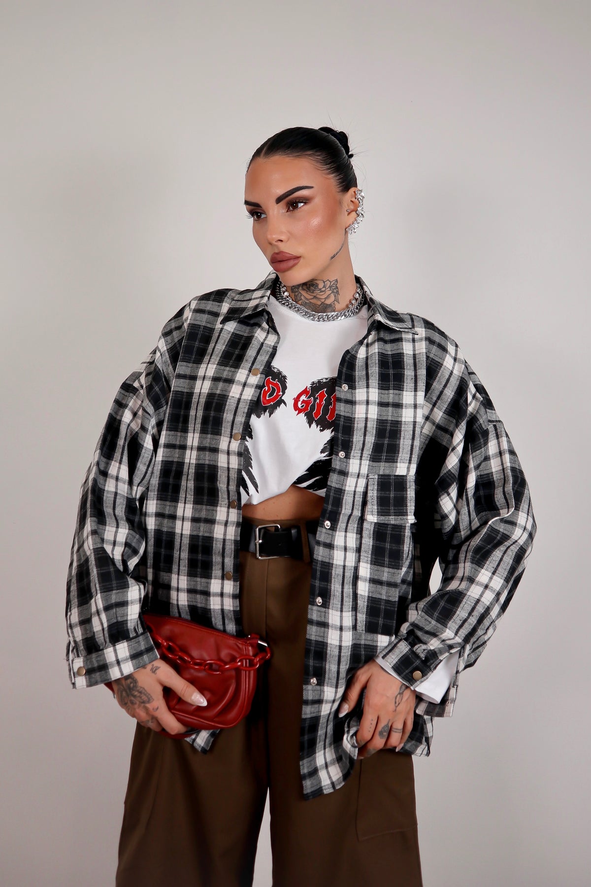 Camicia Over Quadretti - Nero