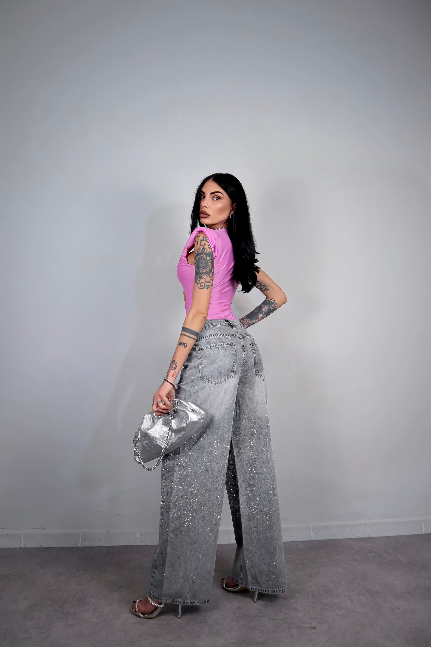 Jeans wide leg Brillo - Grigio