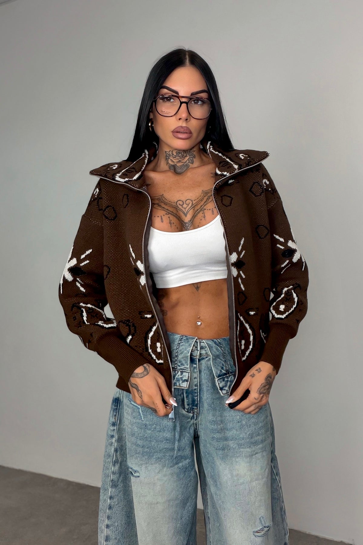 Cardigan Bandana - Marrone