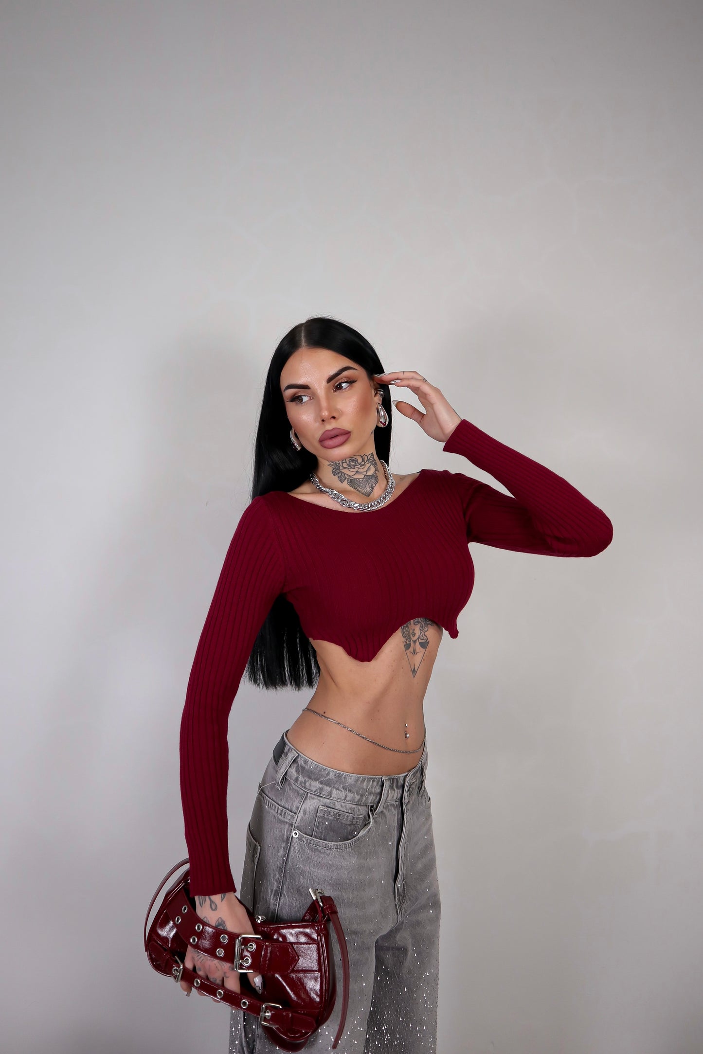 Maglia Crop Wave - Bordeaux