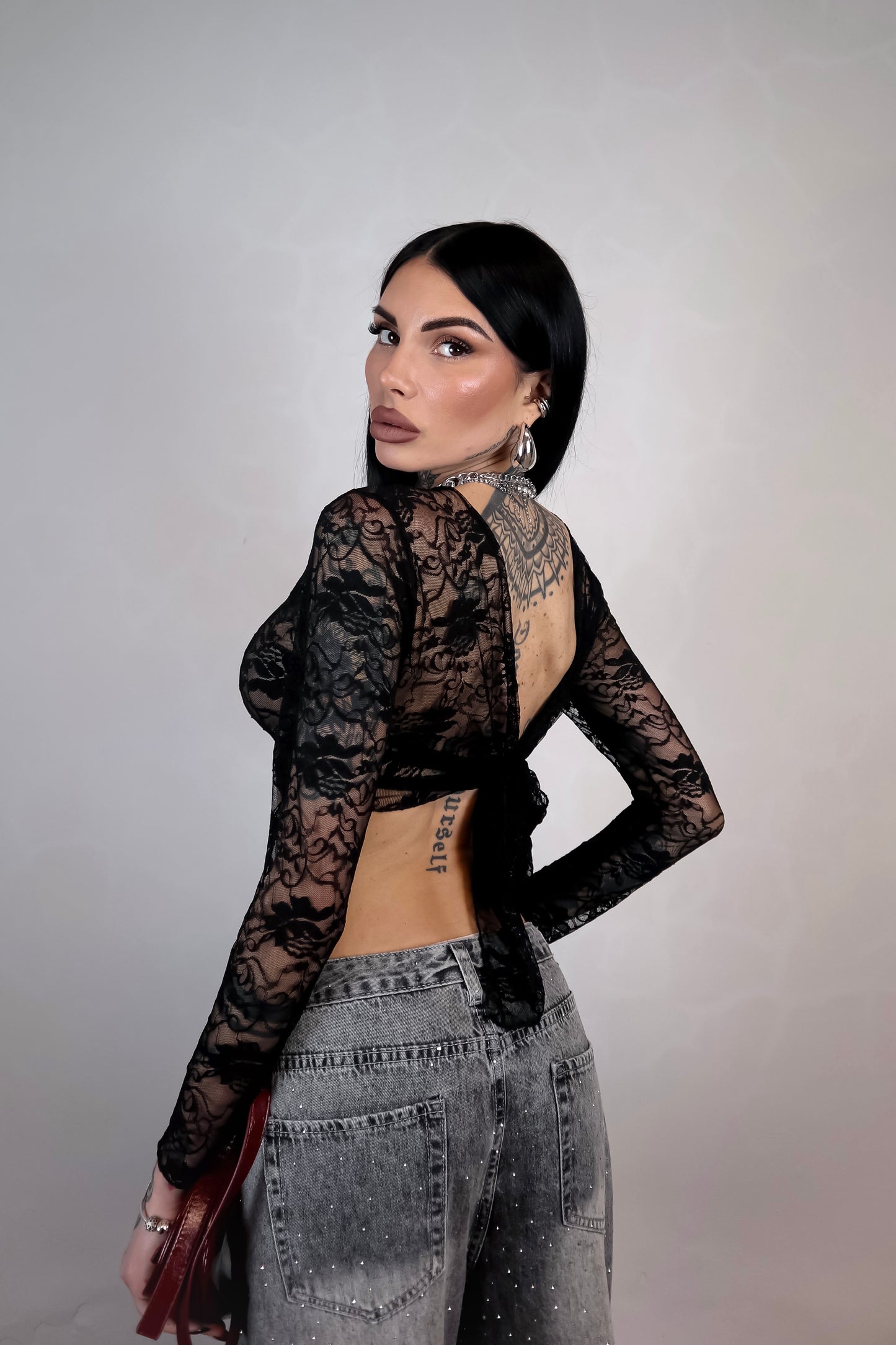 Top Coprispalle Pizzo - Nero