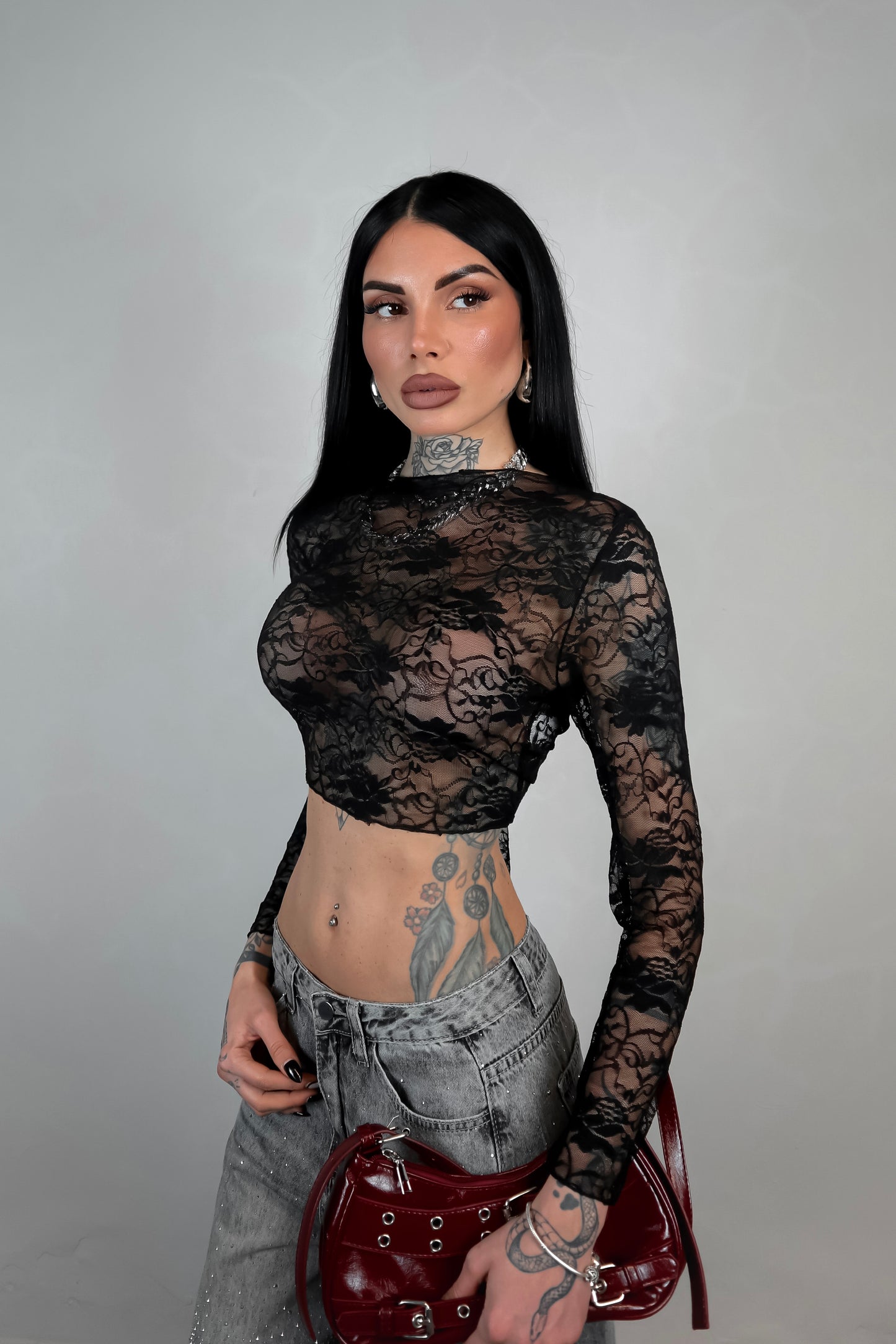 Top Coprispalle Pizzo - Nero