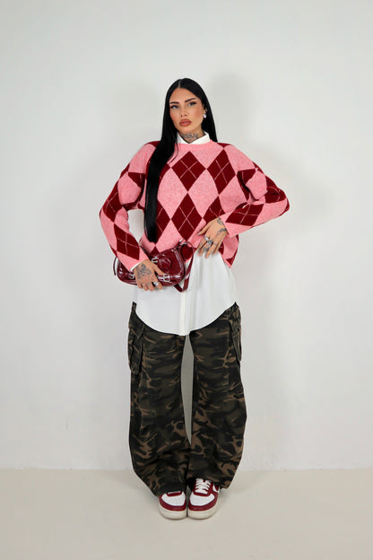 Maglione Rombi - Rosa/Bordeaux