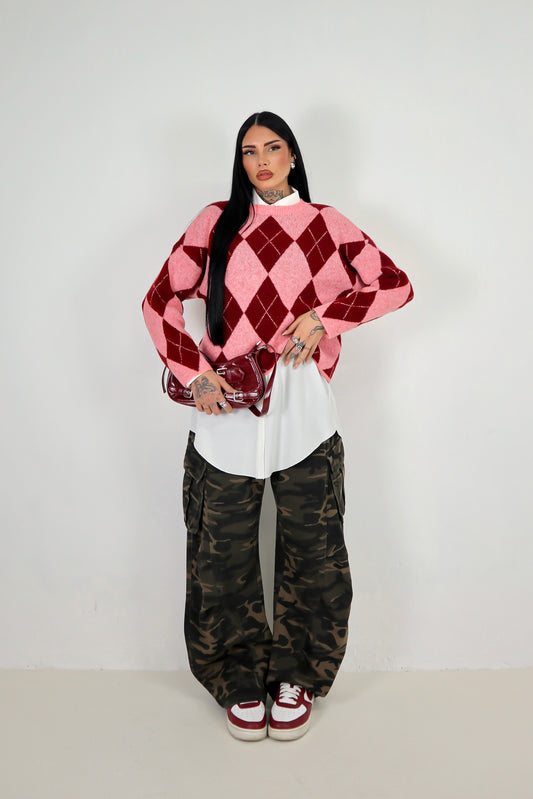Maglione Rombi - Rosa/Bordeaux