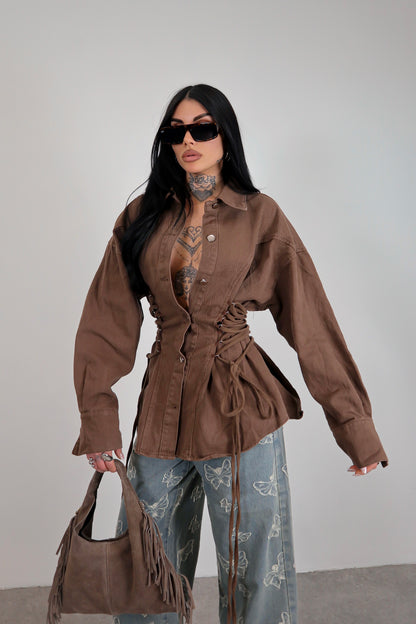 Giacca denim Stringhe - Marrone