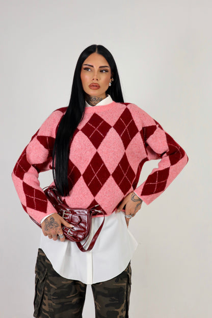 Maglione Rombi - Rosa/Bordeaux