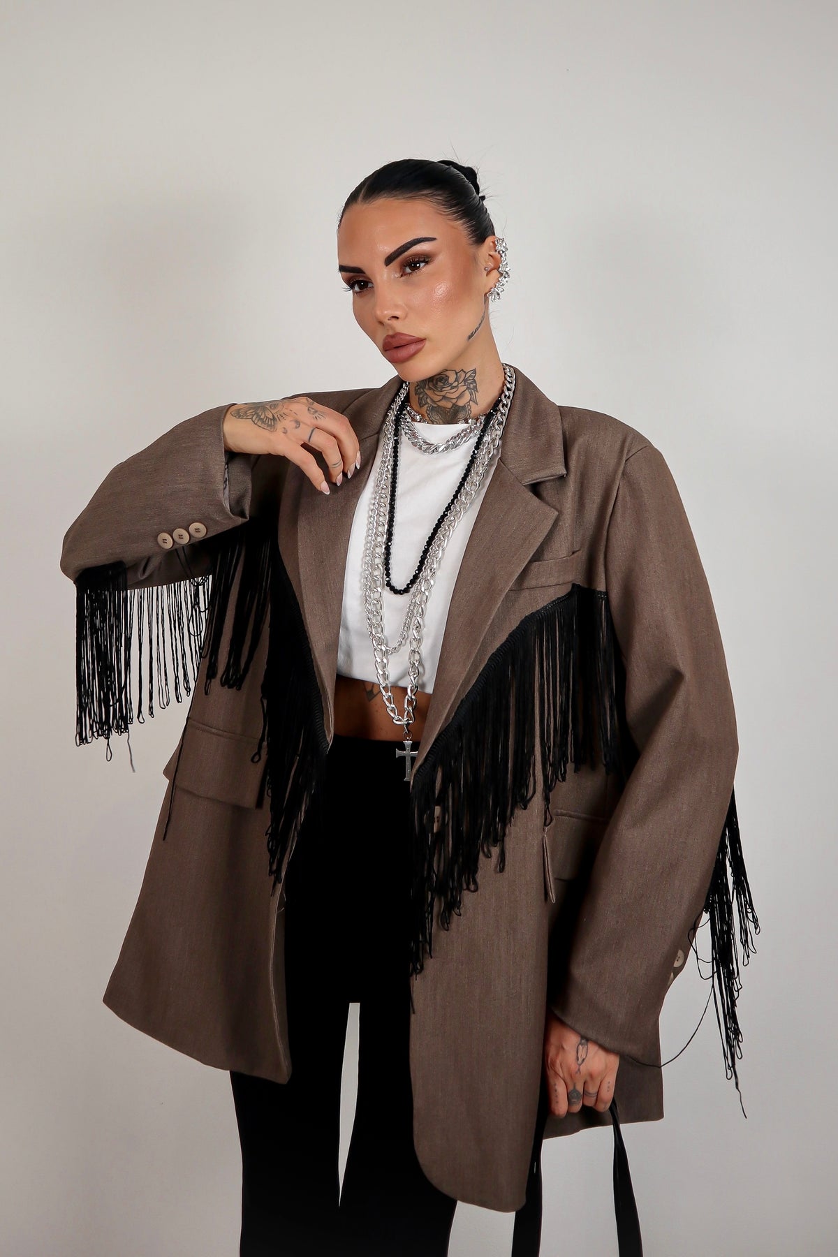Blazer over Frange - Marrone