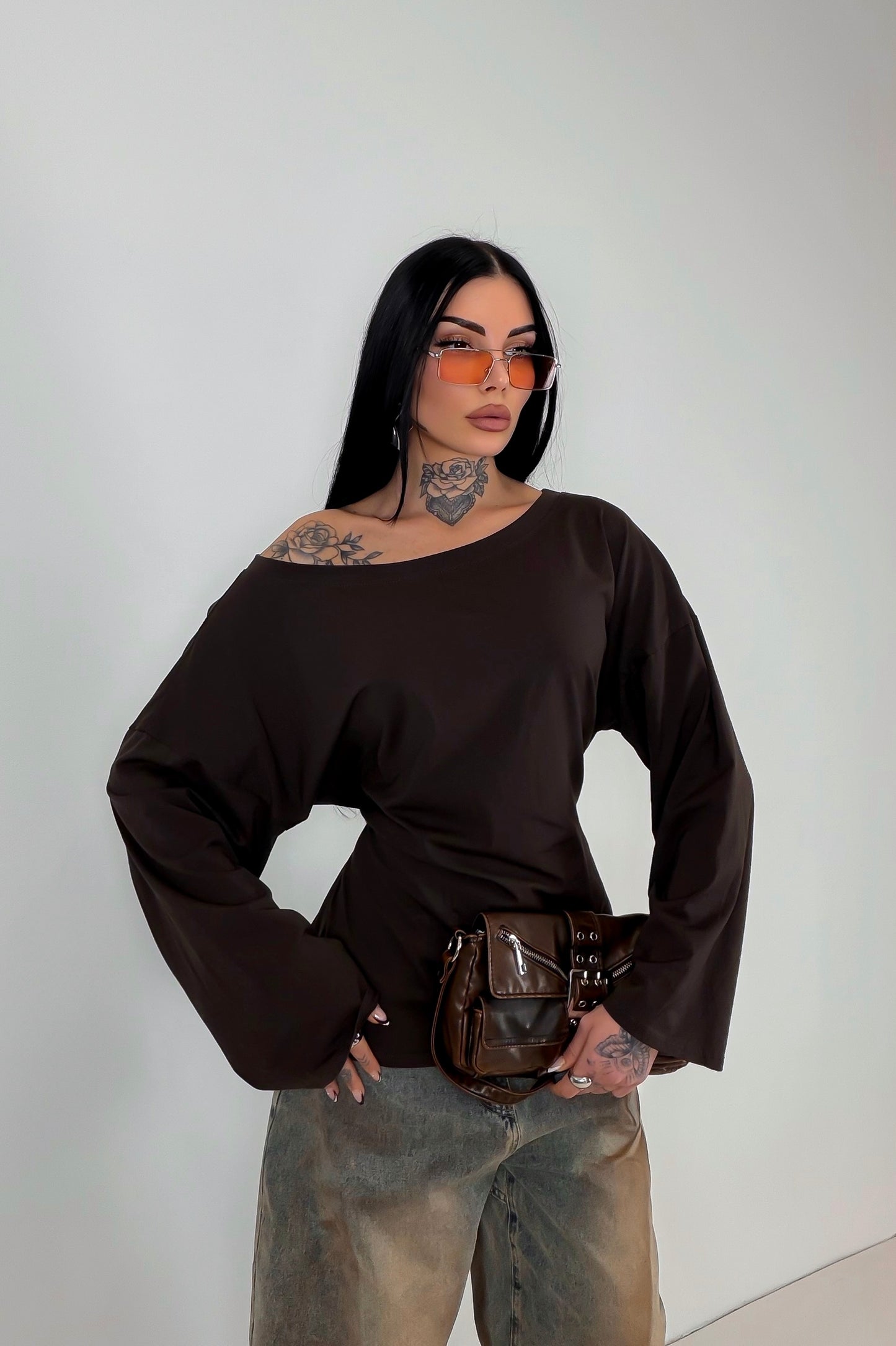 Maglia Long Sleeve Lace - Marrone