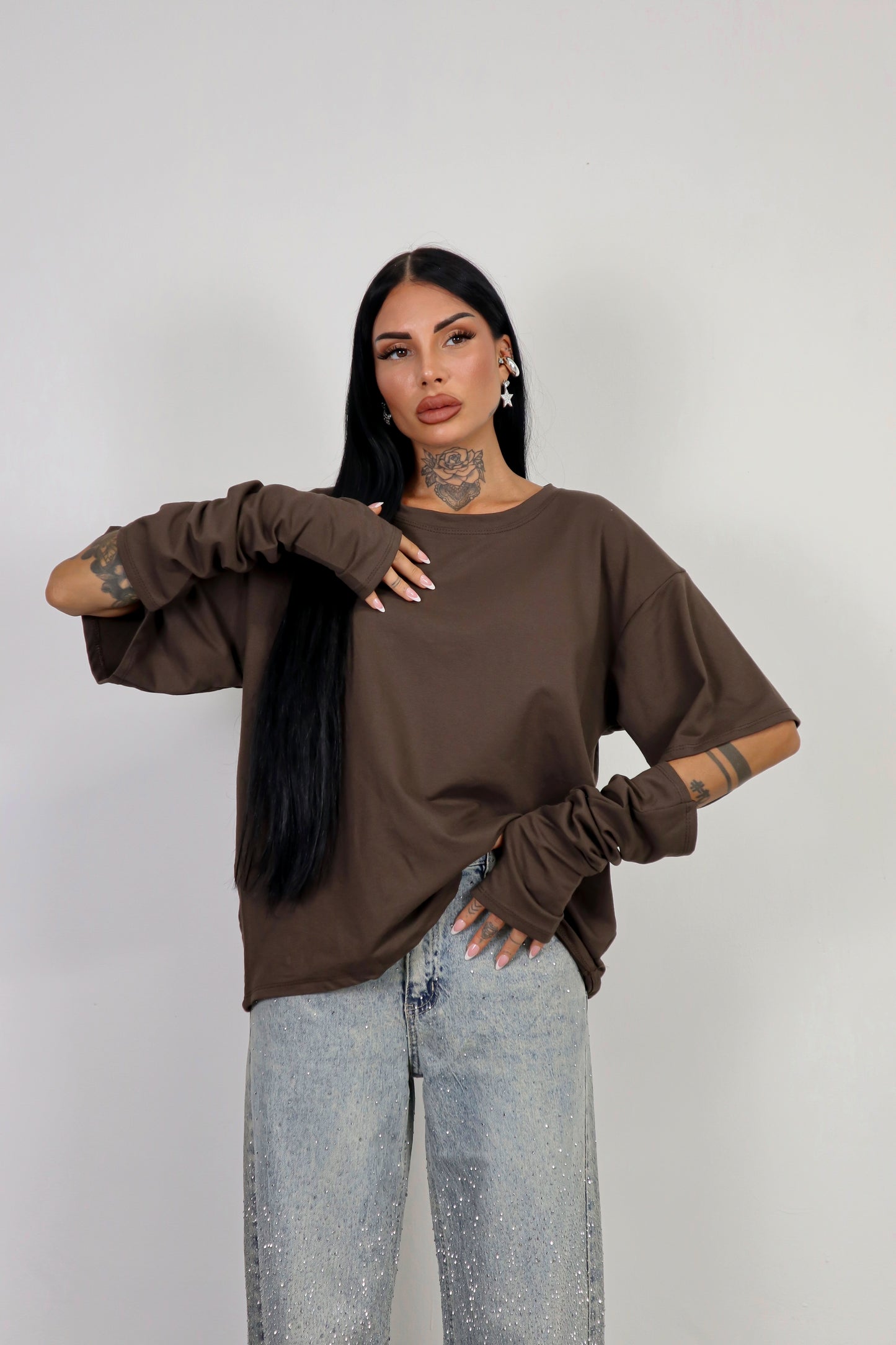 T-Shirt Manicotti - Marrone