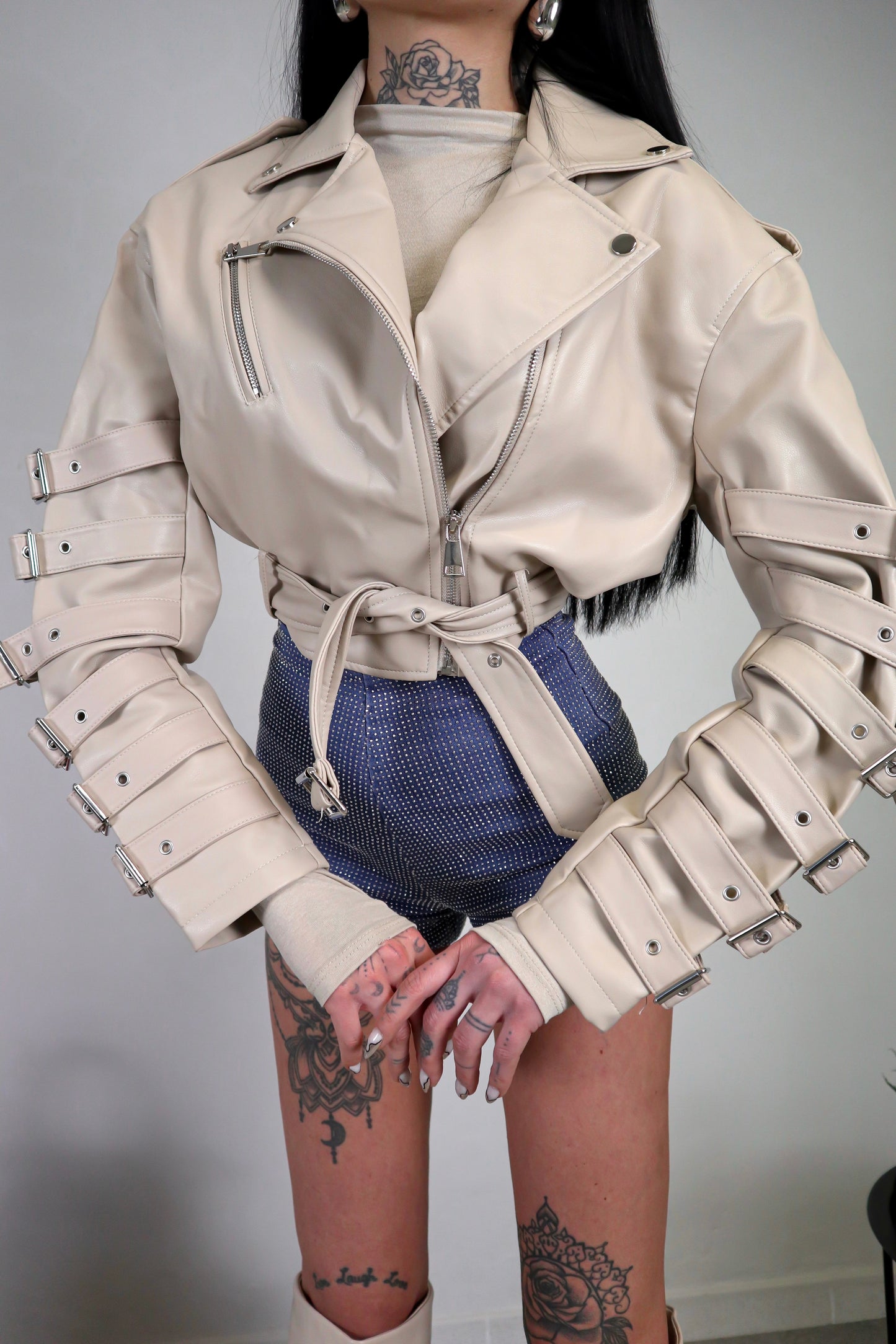 Giacca Ecopelle Fibbie - Beige