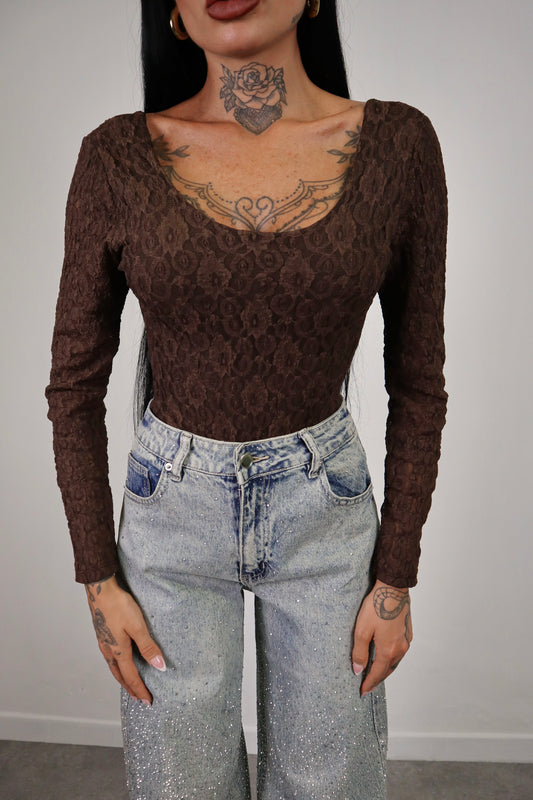 Body pizzo Amaia - Marrone