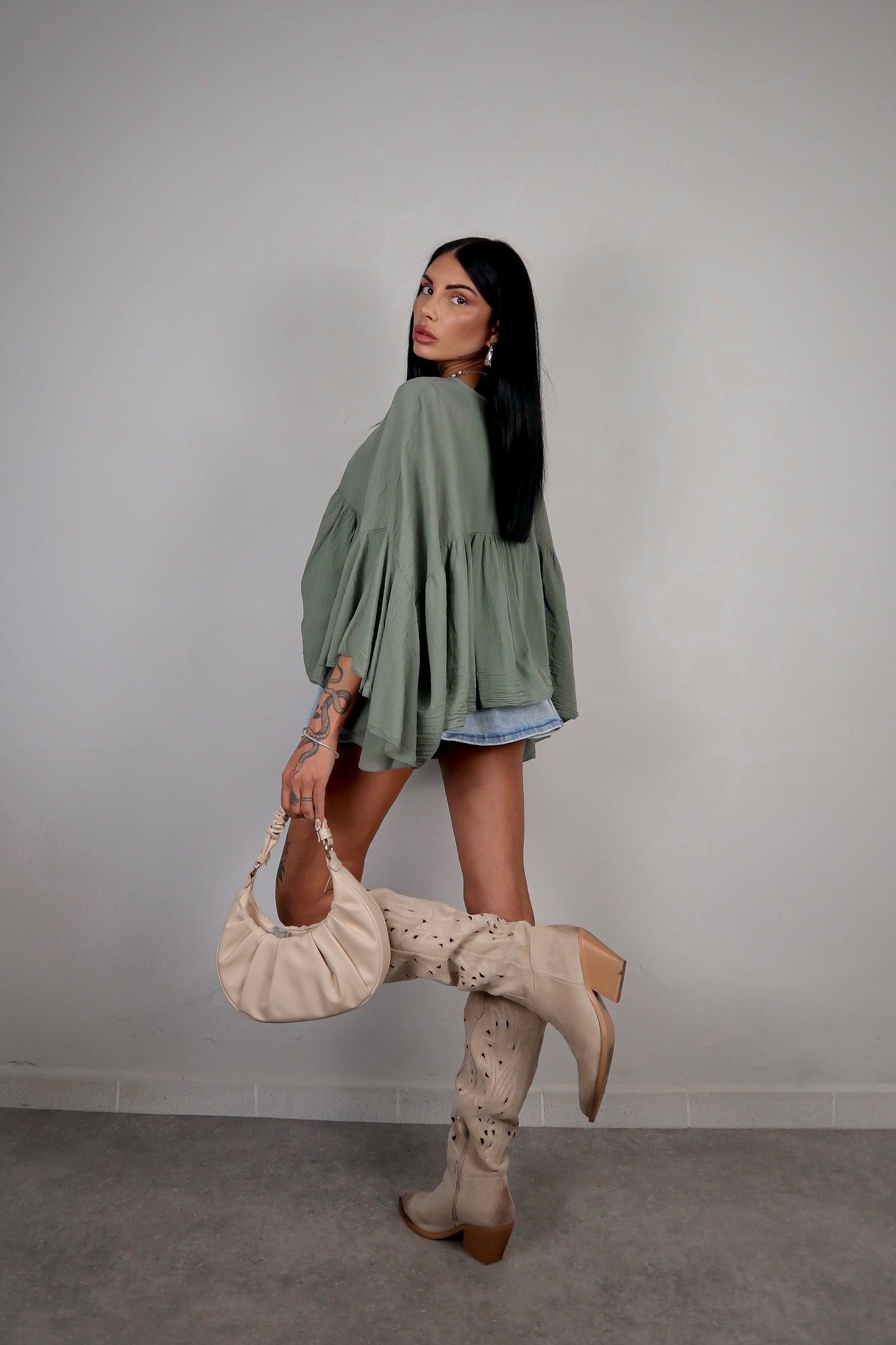 Blusa cotone Zahira - Verde Salvia
