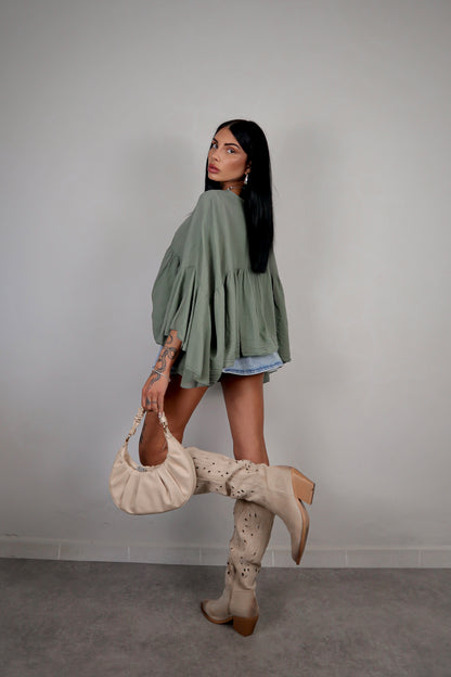 Blusa cotone Zahira - Verde Salvia