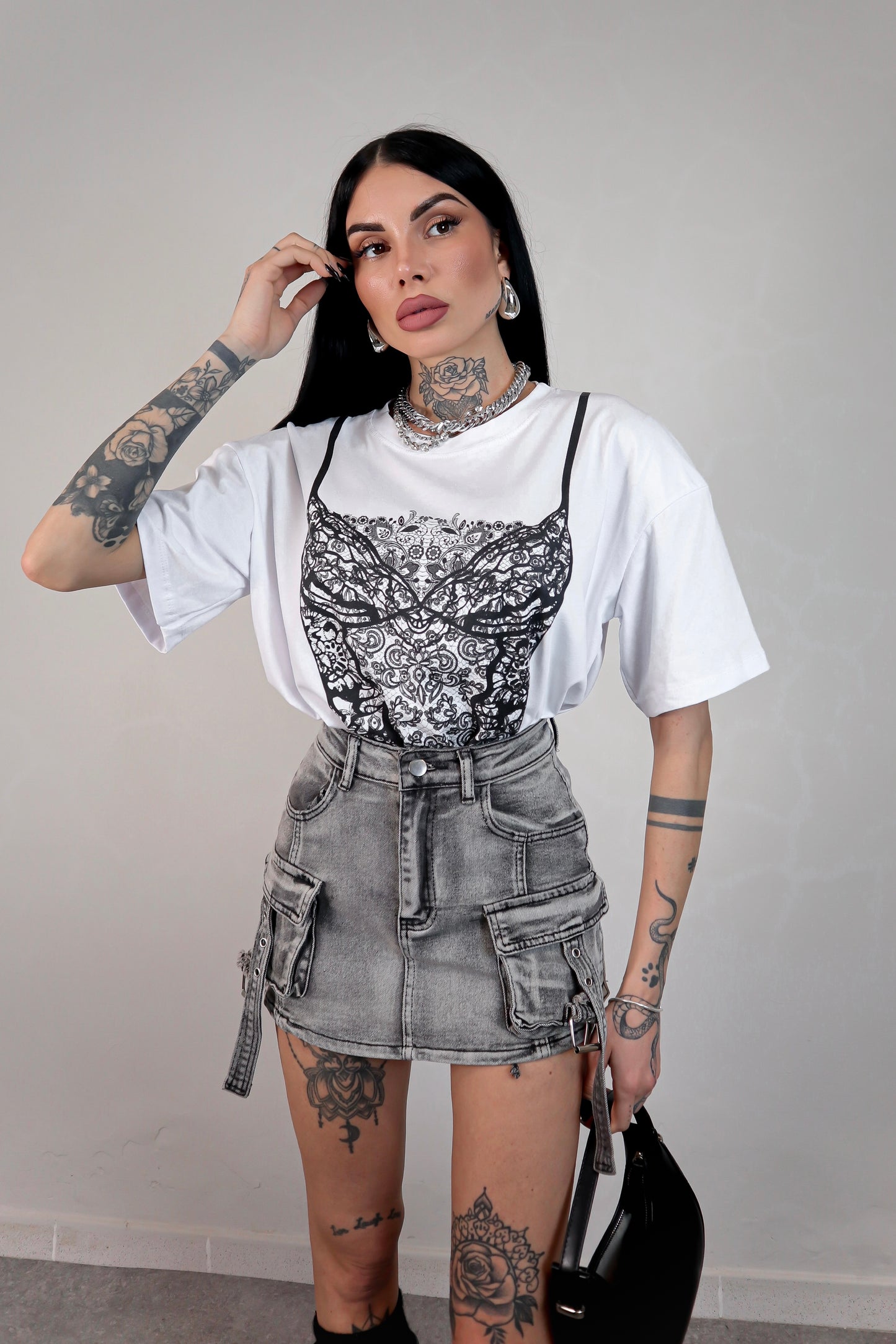 PantaGonna denim Cargo - Grigio