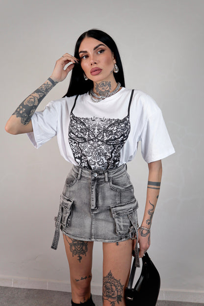PantaGonna denim Cargo - Grigio