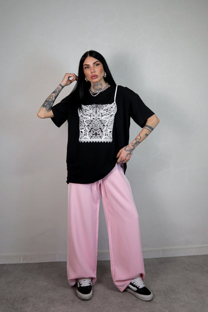 T-Shirt Over Bralette - Nero