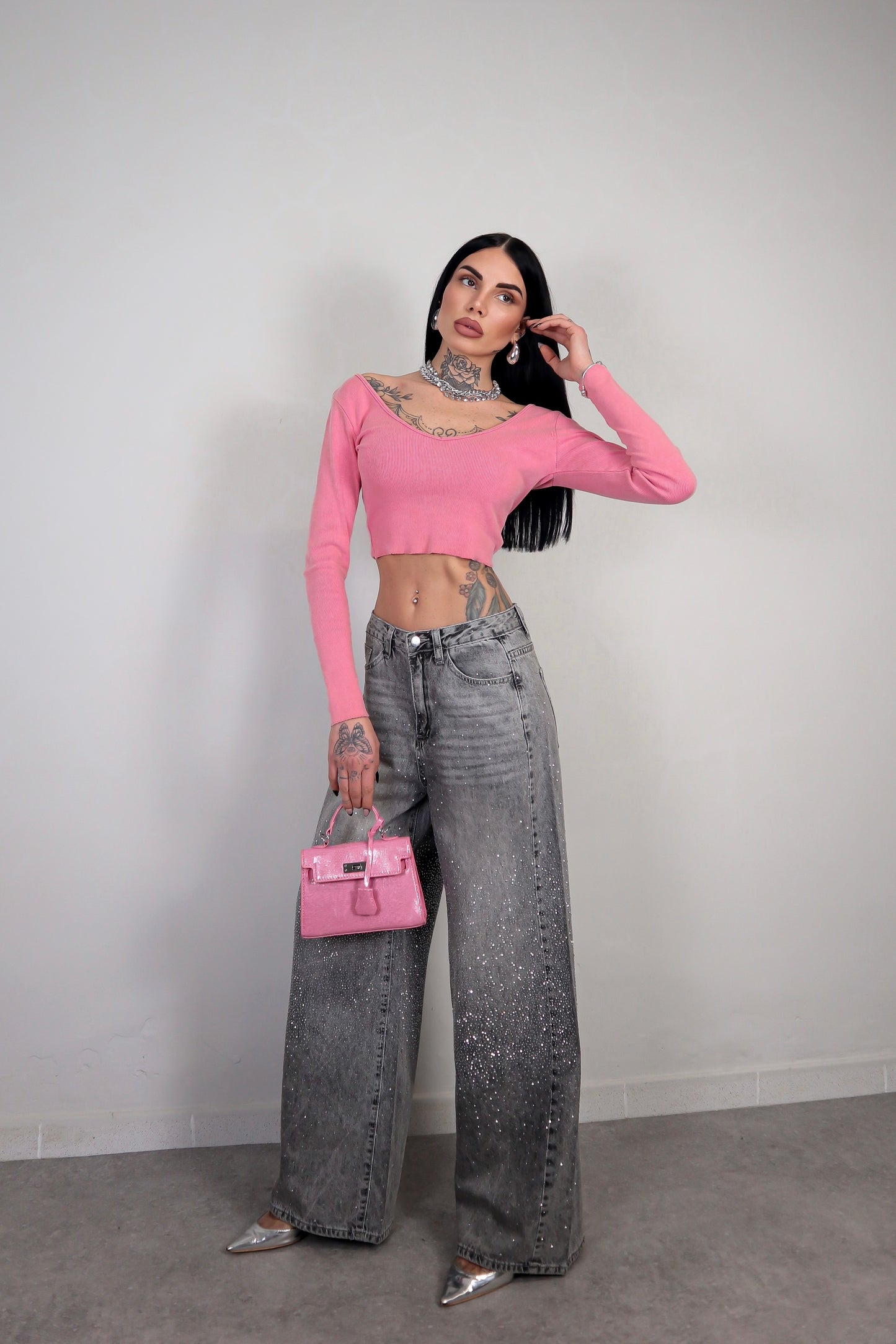 Jeans wide leg Brillo - Nero