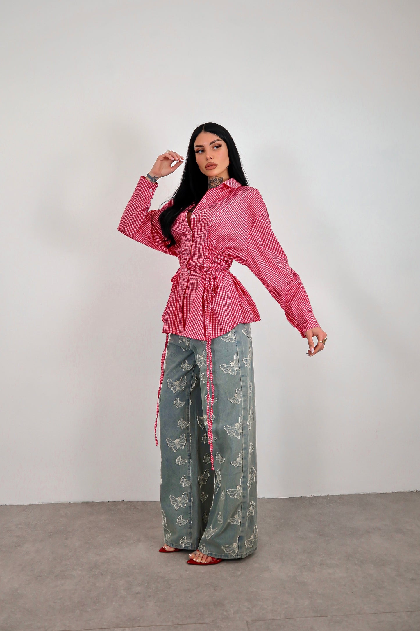 Camicia Stringhe Quadretti - Rosso