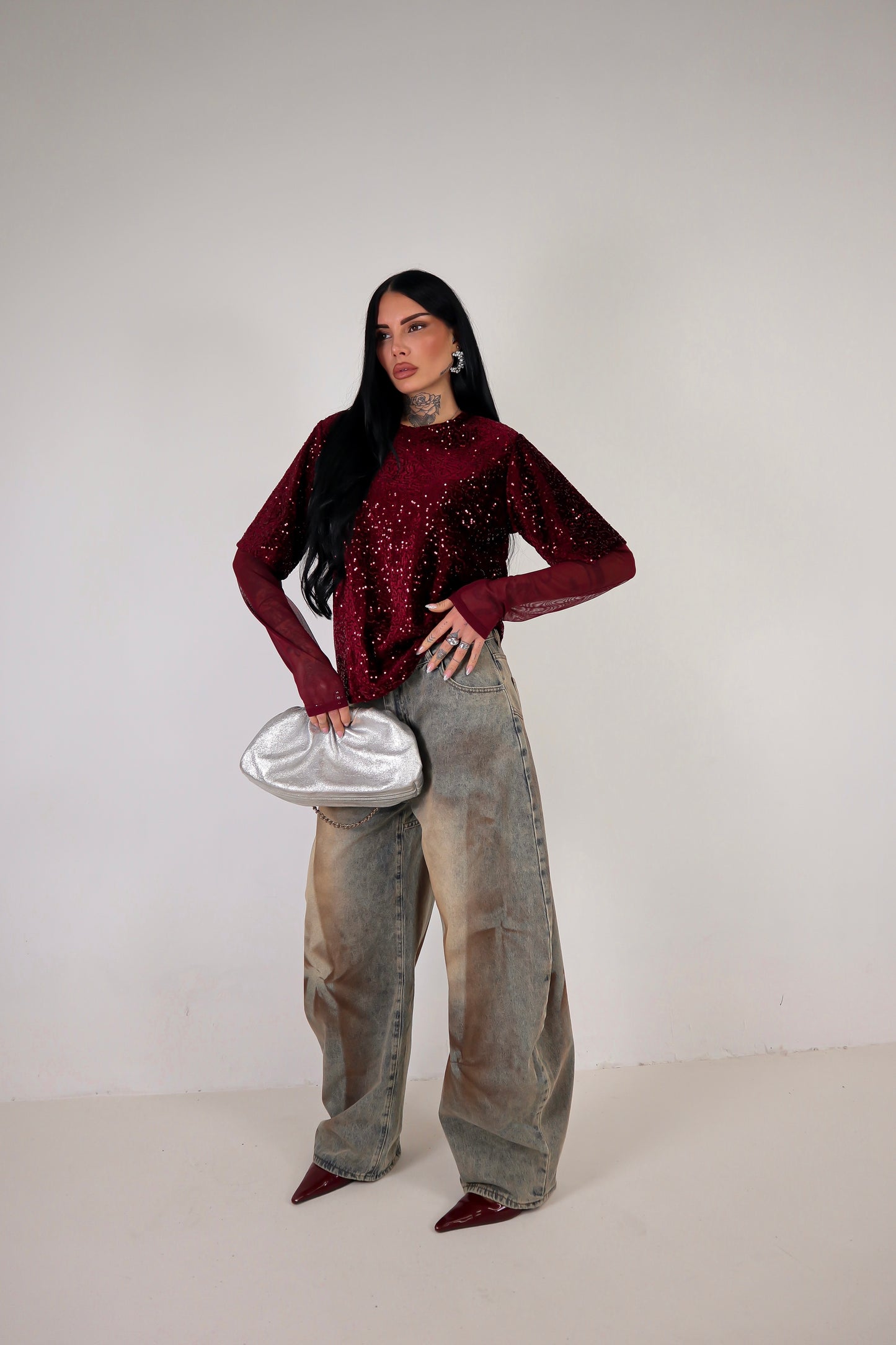 Maglia Paillettes Virginia - Bordeaux