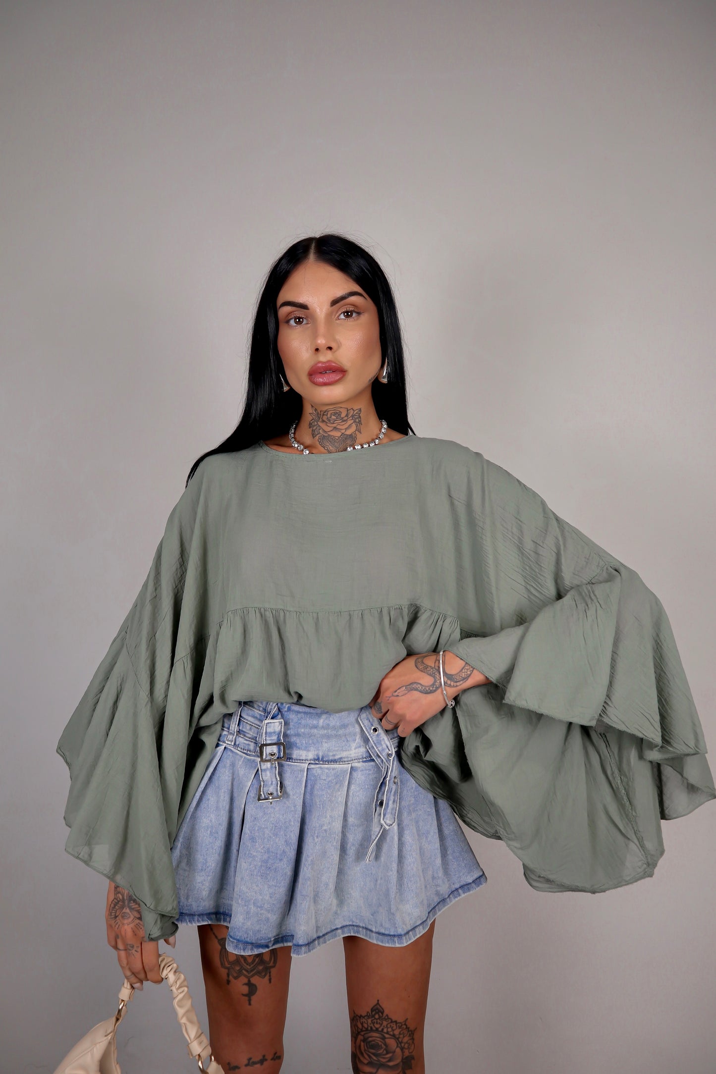 Blusa cotone Zahira - Verde Salvia