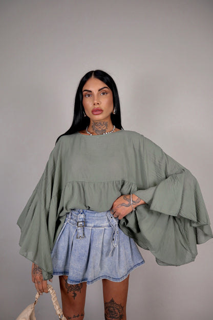 Blusa cotone Zahira - Verde Salvia