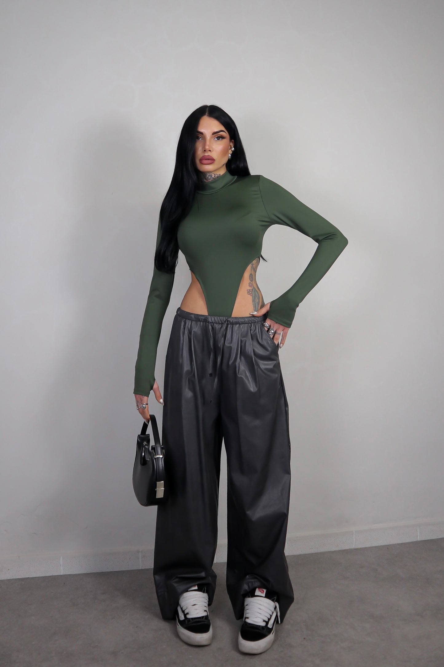 Pantalone Ecopelle Baggy - Grigio