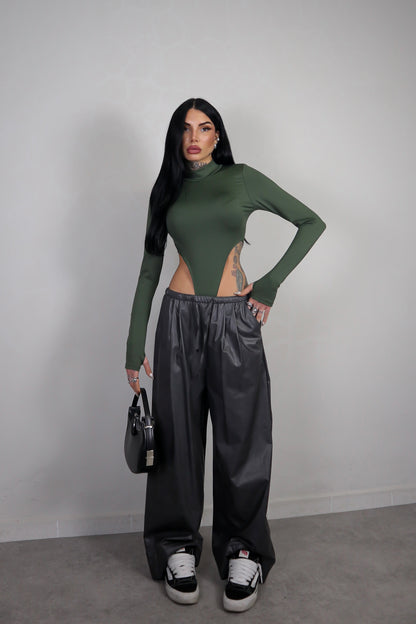 Pantalone Ecopelle Baggy - Grigio