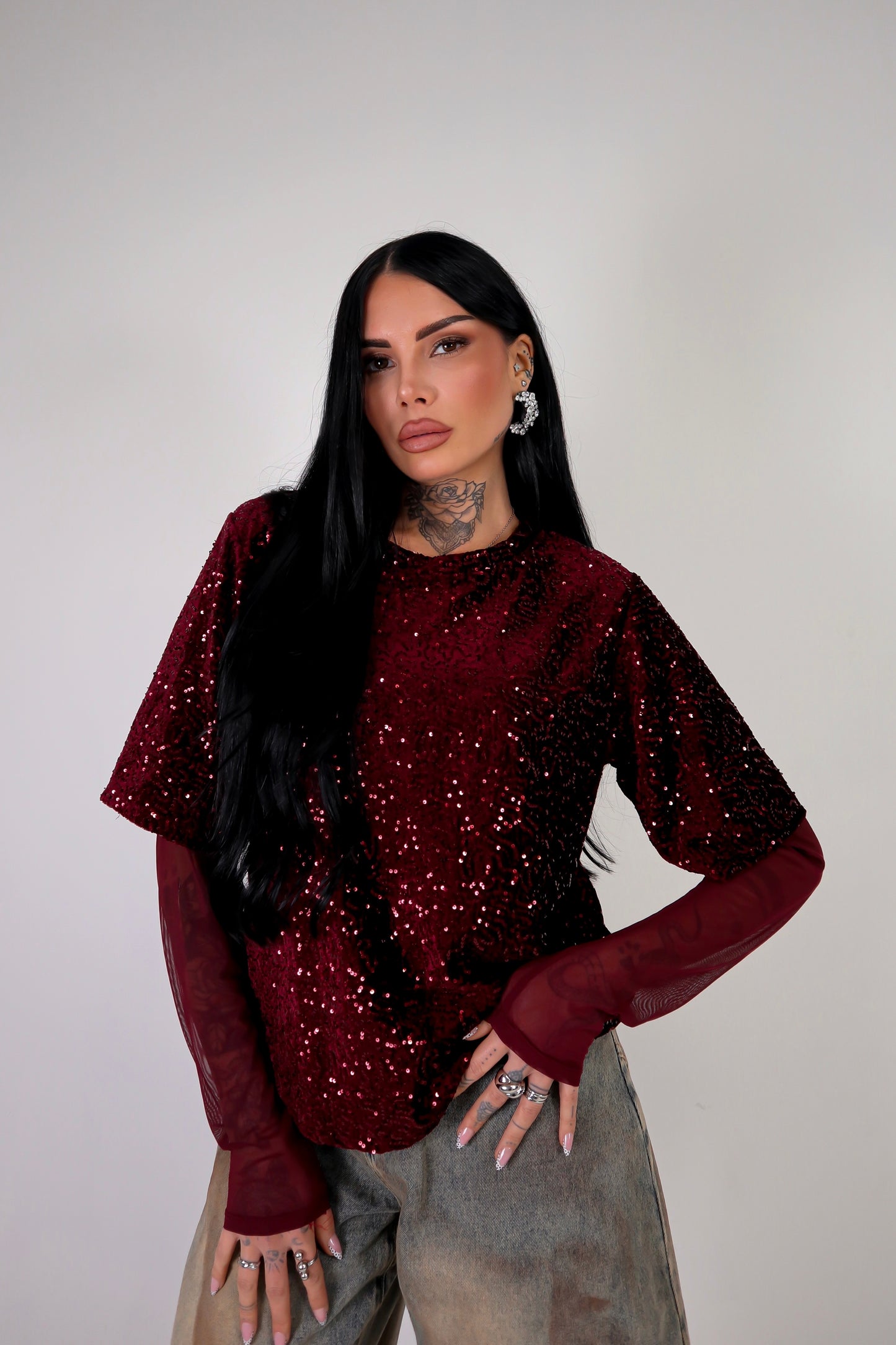 Maglia Paillettes Virginia - Bordeaux
