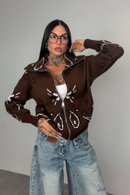 Cardigan Bandana - Marrone