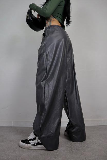 Pantalone Ecopelle Baggy - Grigio