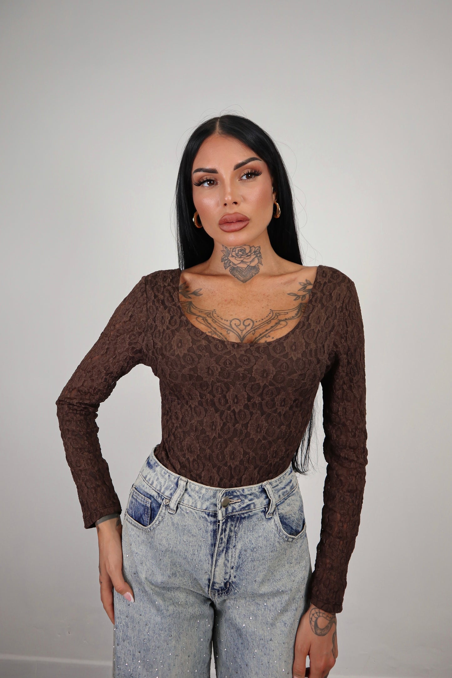 Body pizzo Amaia - Marrone