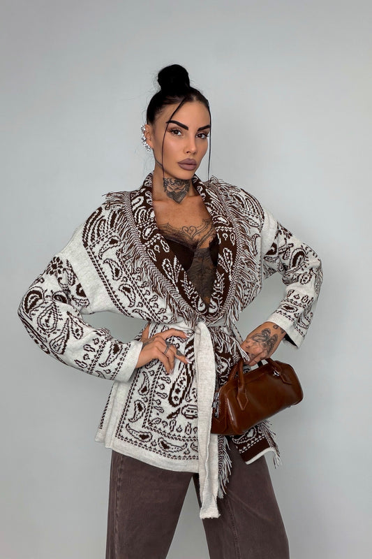 Cardigan Perù - Marrone/Bianco
