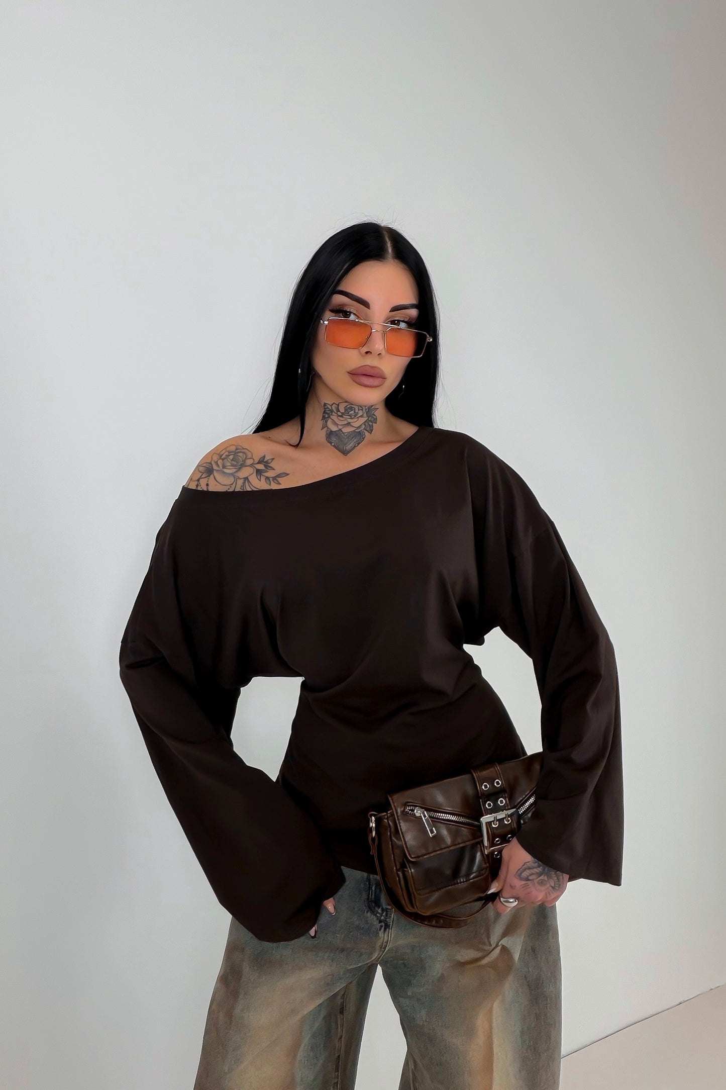 Maglia Long Sleeve Lace - Marrone