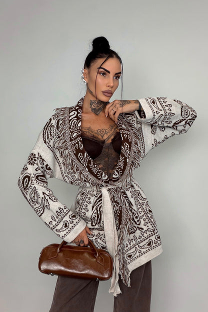 Cardigan Perù - Marrone/Bianco