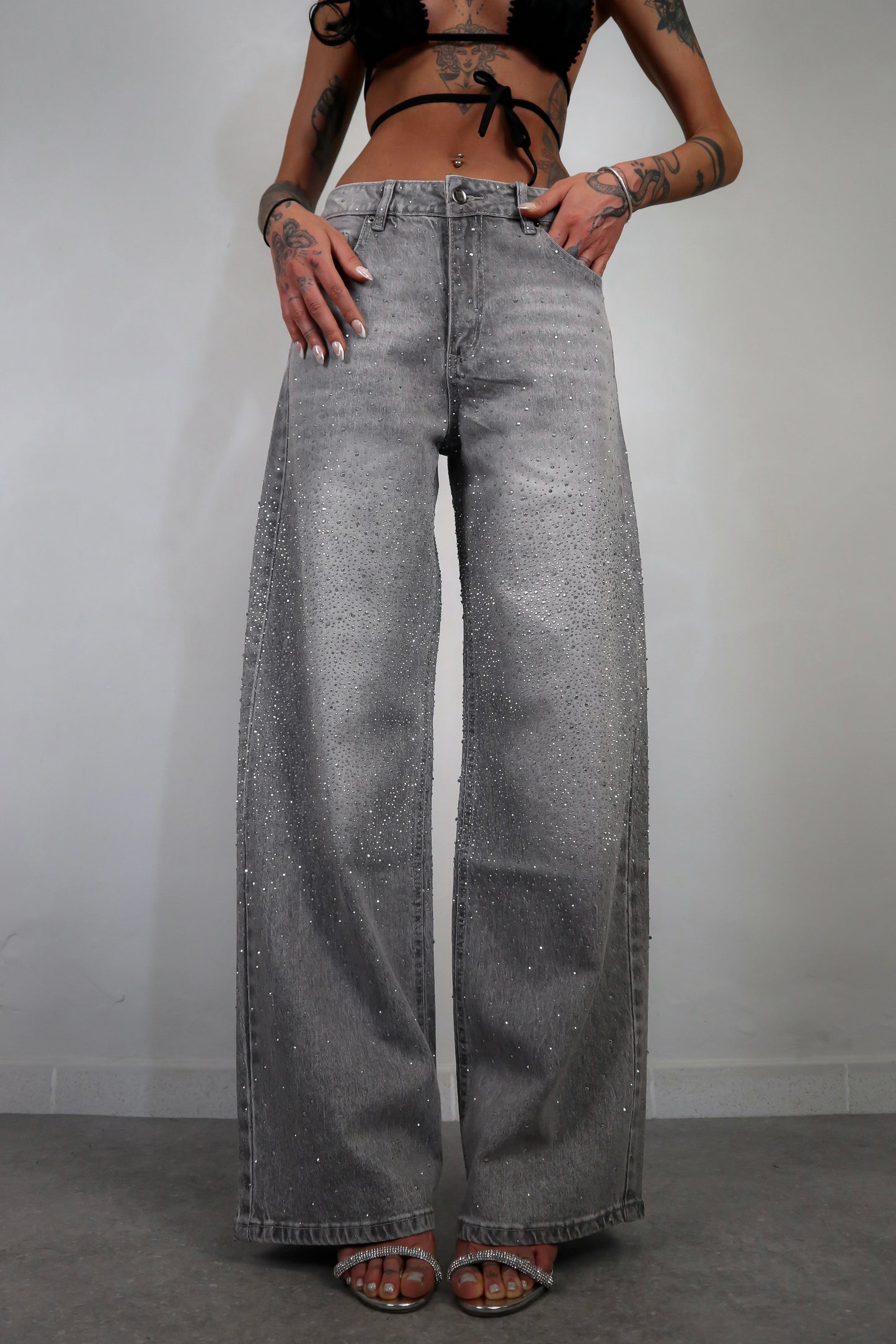 Jeans wide leg Brillo - Grigio