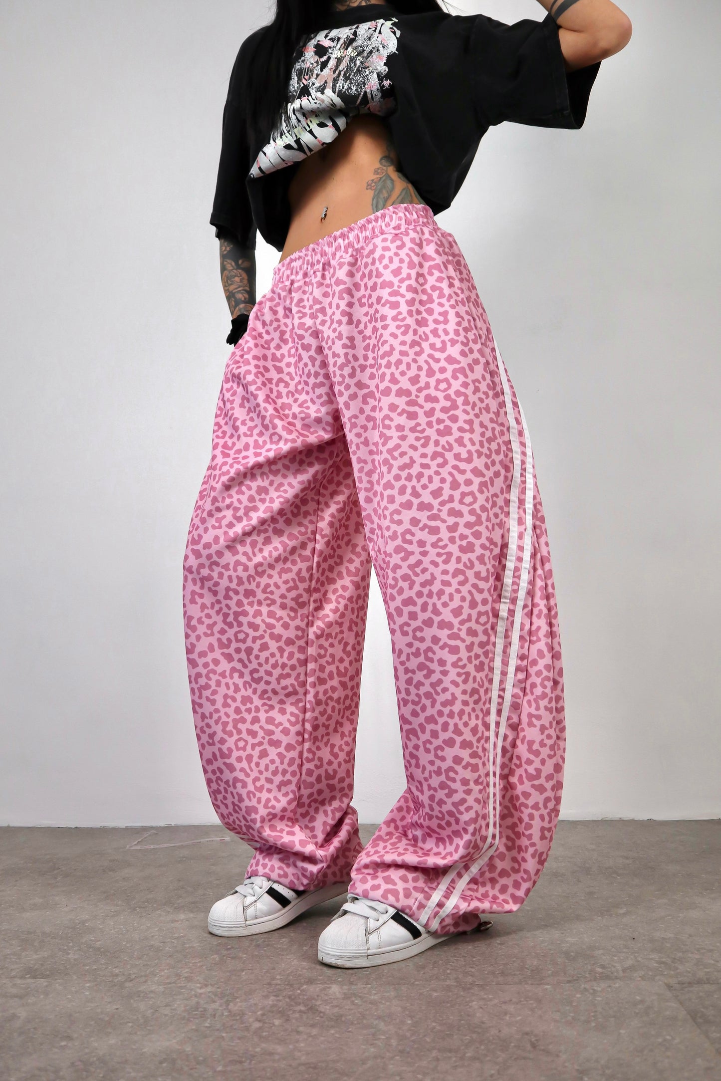 Pantalone Tuta Stripes Balloon - Leopardato Rosa